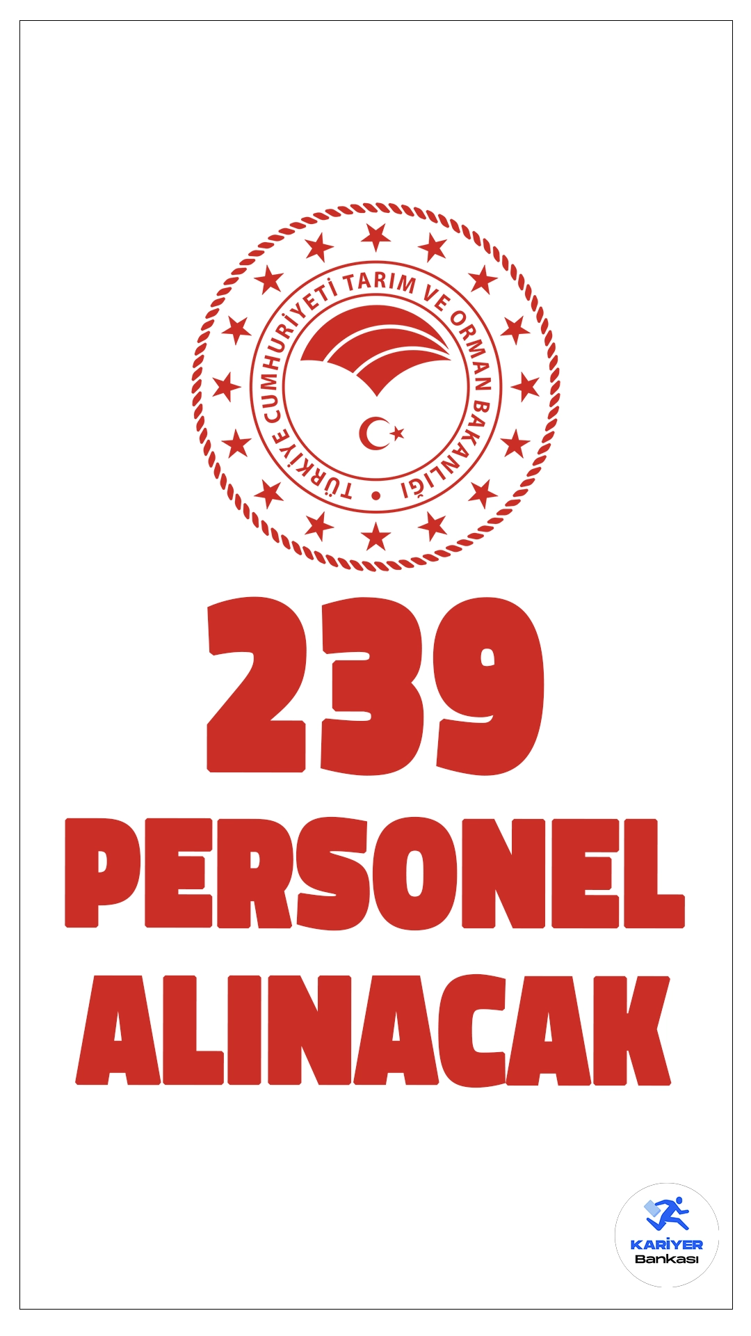 Tarım Bakanlığı İUP İle 239 Personel Alımı Yapacak.Tarım Bakanlığı iUP kapsamında olmak üzere 2 ilde 239 personel alımı yapacak.Başvurular İŞKUR aracılığıyla internetten veya bölge müdürlüklerinden yapılabilecek. Tarım ve Orman Bakanlığı Bölge Müdürlüğü, İl Tarım ve Orman Müdürlüğüne yapılacak bu alımda, başvuru yapacak adayların belirtilen şartları taşıması gerekmektedir.