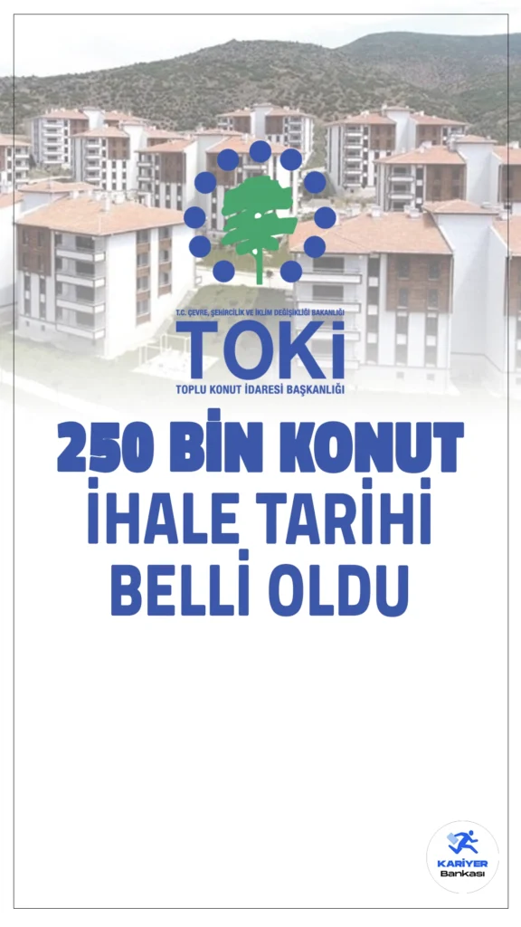 TOKİ'nin 250 Bin Sosyal Konut İhale Tarihleri Açıklandı.TOKİ'nin 250 bin sosyal konut ihale tarihleri açıklandı. Dar gelirli vatandaşların ev sahibi olması hedefiyle gerçekleştirilecek projeler, sürdürülebilir enerji sistemleri ve çevre dostu malzemeler kullanılarak inşa edilecek.