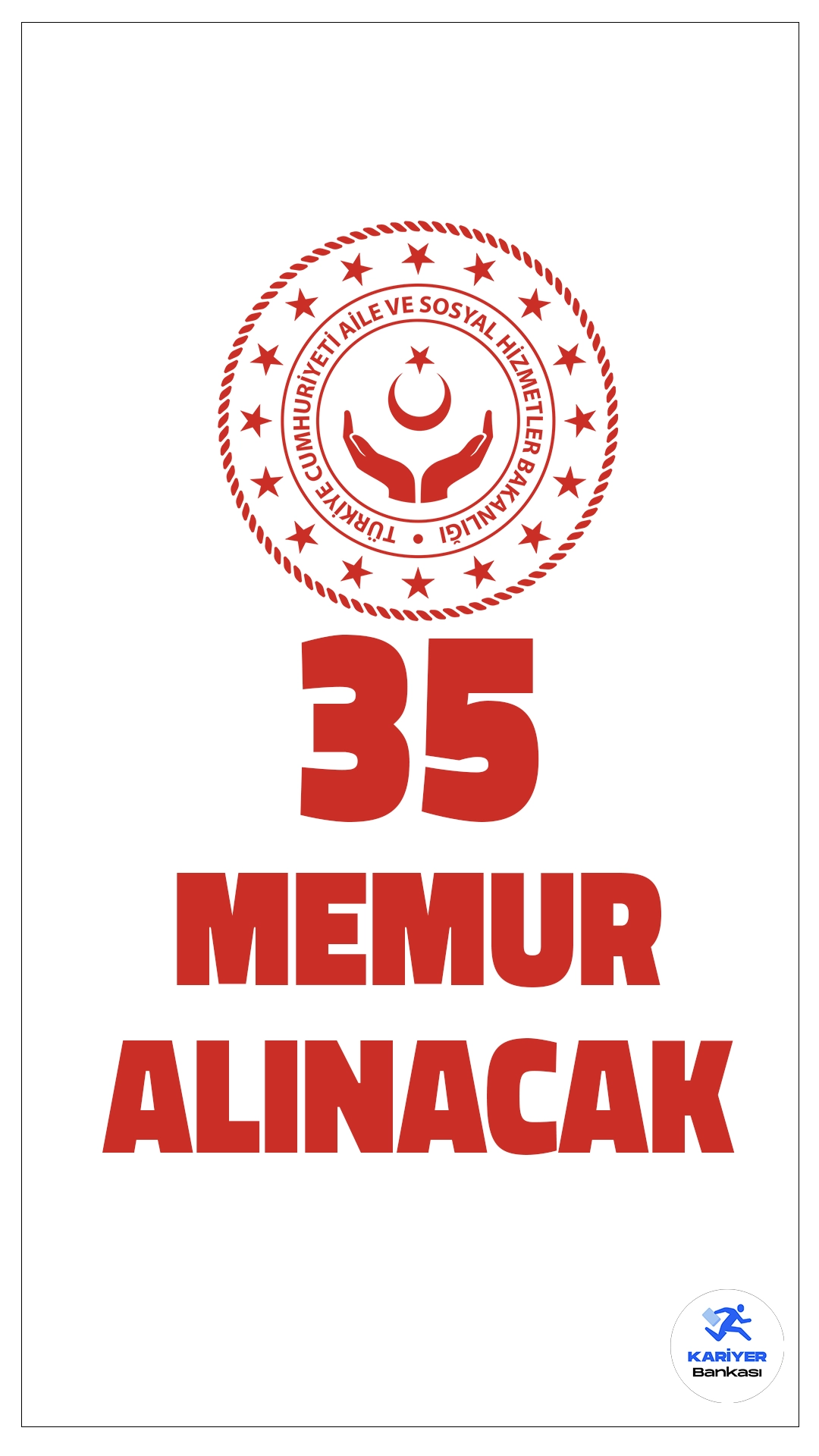 Aile ve Sosyal Hizmetler Bakanlığı 35 Memur Alımı Yapacak. Resmi Gazete'de yayımlanan duyuruya göre, Aile ve Sosyal Hizmetler Bakanlığı 35 uzman yardımcısı alımı yapacak. Başvuru yapacak adayların genel ve özel şartları sağlaması gerekmektedir. İşte şartlar ve başvuru bilgileri..
