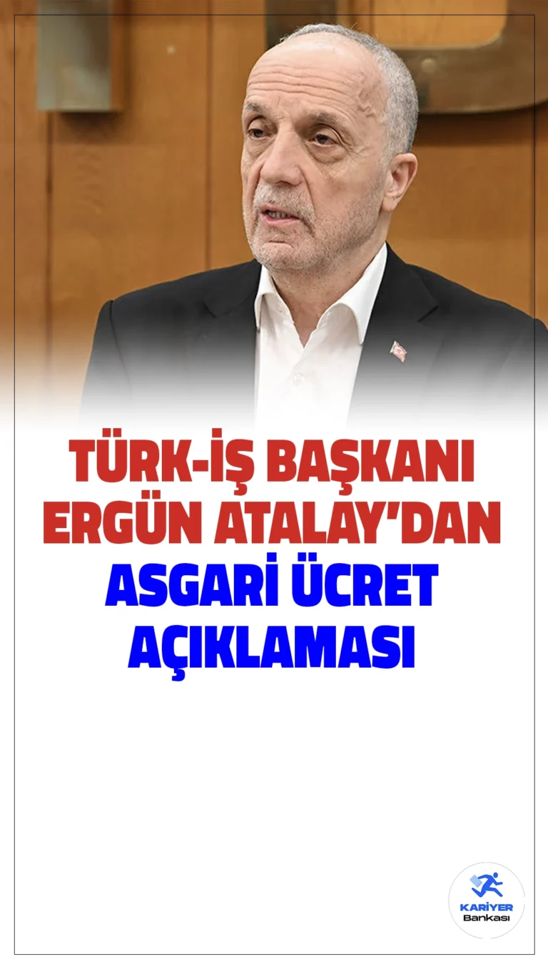 Türk-İş Başkanı Ergün Atalay'dan Asgari Ücret Açıklaması.Türk-İş Başkanı Ergün Atalay, asgari ücret kararına sert tepki gösterdi. Atalay, "İşveren ve hükümet anlaştı, biz yokuz" diyerek düzenleme yapılmadıkça komisyona katılmayacaklarını duyurdu.