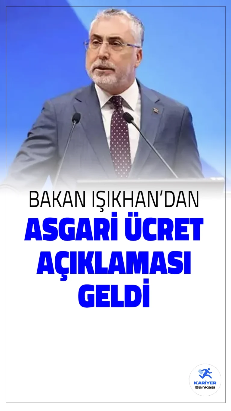 Bakan Işıkhan’dan Asgari Ücret Açıklaması.Çalışma ve Sosyal Güvenlik Bakanı Vedat Işıkhan, yeni yılda geçerli olacak asgari ücret için müjdeyi verdi. Salı günü komisyon çalışmalarının başlayacağını açıklayan Bakan Işıkhan, hem çalışanları hem de işverenleri memnun edecek bir karar hedeflediklerini belirtti.