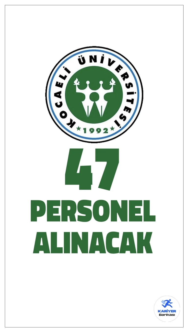 Kocaeli Üniversitesi 47 Personel Alımı Başvuruları Sona Eriyor!Kocaeli Üniversitesi, hastane ve idari birimlerinde görevlendirilmek üzere toplam 47 sözleşmeli personel alacak. Alımlar, 657 sayılı Devlet Memurları Kanunu’nun 4/B maddesi kapsamında gerçekleştirilecek olup, adayların KPSS (B) grubu puanına göre değerlendirileceği açıklandı.Başvurular yarın(9 Aralık) sona erecek.