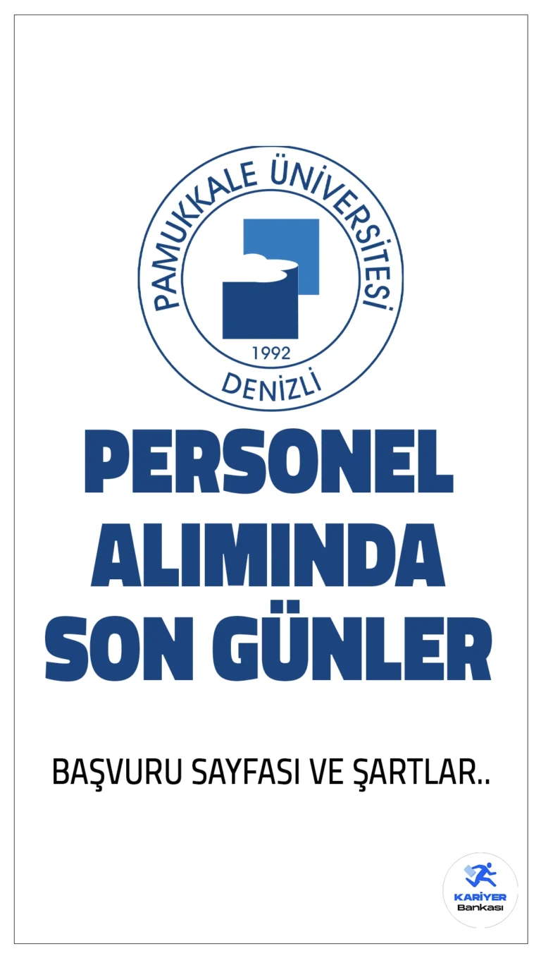 Pamukkale Üniversitesi 36 Personel Alımında Son Günler. İlgili alım duyurusuna göre, Pamukkale Üniversitesi personel alımı başvuruları 27 Ocak'ta sona erecek. Başvuru yapacak adayların genel şartların yanı sıra, özel şartları da sağlaması gerekmektedir.Yazılı veya sözlü sınav yapılmadan yalnızca KPSS sıralaması ile alım gerçekleştirilecek.