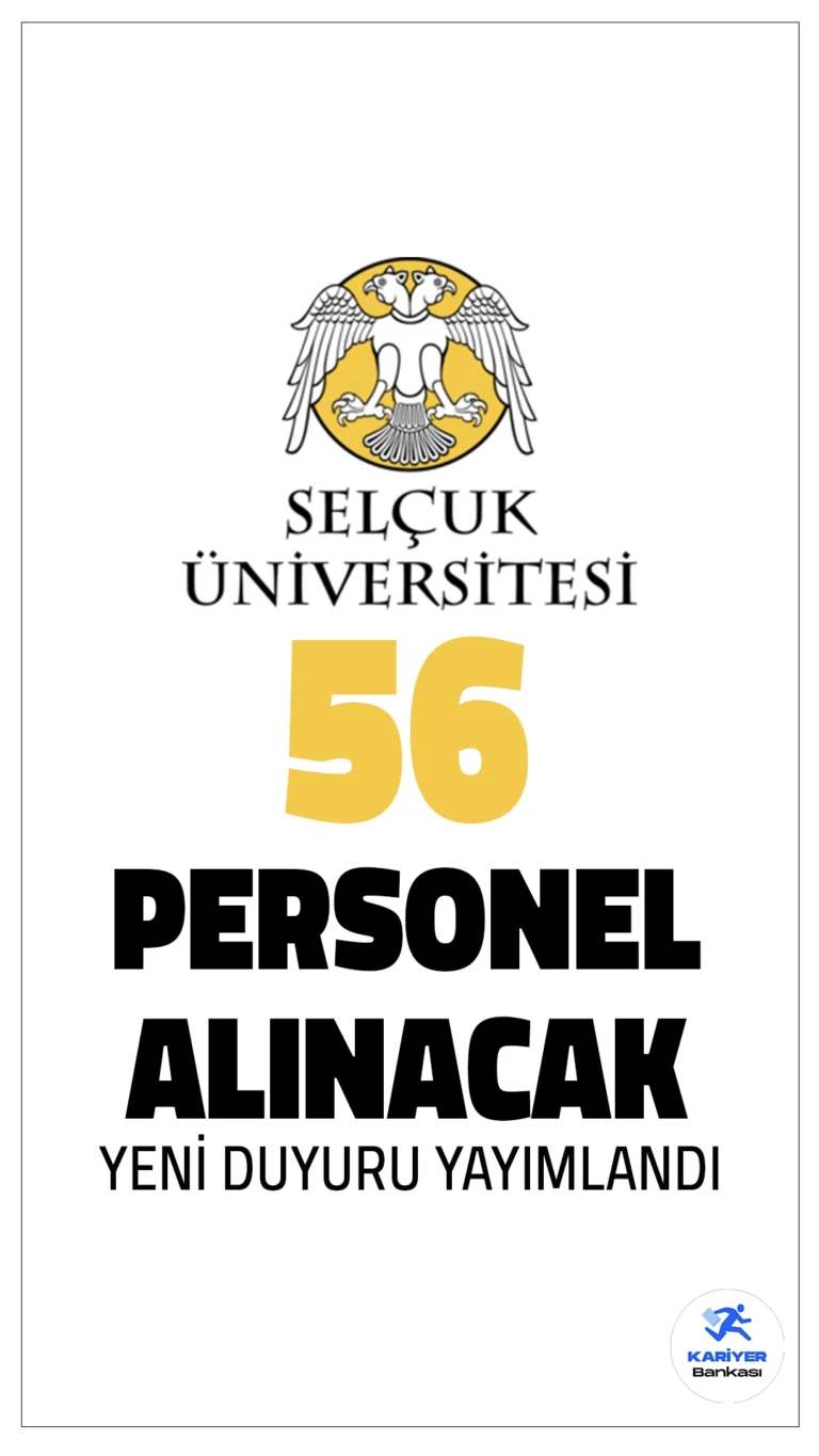 Selçuk Üniversitesi 56 Personel Alımı Duyurusu Yayımlandı.Selçuk Üniversitesi tarafından 56 sözleşmeli personel alımı yapılacağı duyuruldu. Başvurular, 25 Ocak 2025 - 9 Şubat 2025 tarihleri arasında alınacak ve sadece e-Devlet üzerinden yapılabilecektir. İşte ilan detayları: