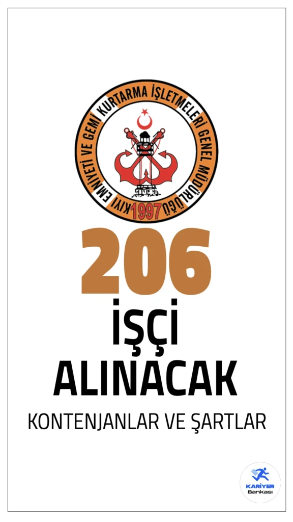 Kıyı Emniyeti 206 Daimi İşçi Alımı Yapacak!Kıyı Emniyeti Genel Müdürlüğü (KEGM), toplamda 206 daimi işçi alımı gerçekleştirecek. Alımlar farklı eğitim seviyelerinden adayları kapsayacak olup, ilanlara başvurular Türkiye İş Kurumu (İŞKUR) üzerinden yapılacaktır.