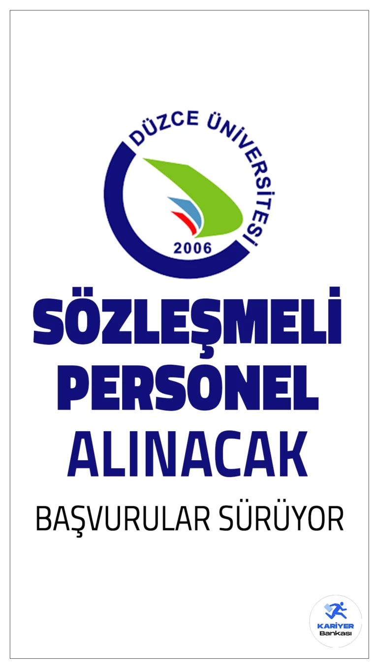 Düzce Üniversitesi 44 Personel Alımı Başvuruları Sürüyor.Düzce Üniversitesi, 657 sayılı Devlet Memurları Kanunu’nun 4/B maddesi kapsamında sözleşmeli personel alımı başvuruları sürüyor. Başvuru işlemleri 21 Şubat 2025 tarihine kadar e-Devlet üzerinden veya “Kariyer Kapısı” (https://isealimkariyerkapisi.cbiko.gov.tr) platformu üzerinden online olarak gerçekleştirilecek. Şahsen veya posta yoluyla yapılan başvurular kabul edilmeyecek.