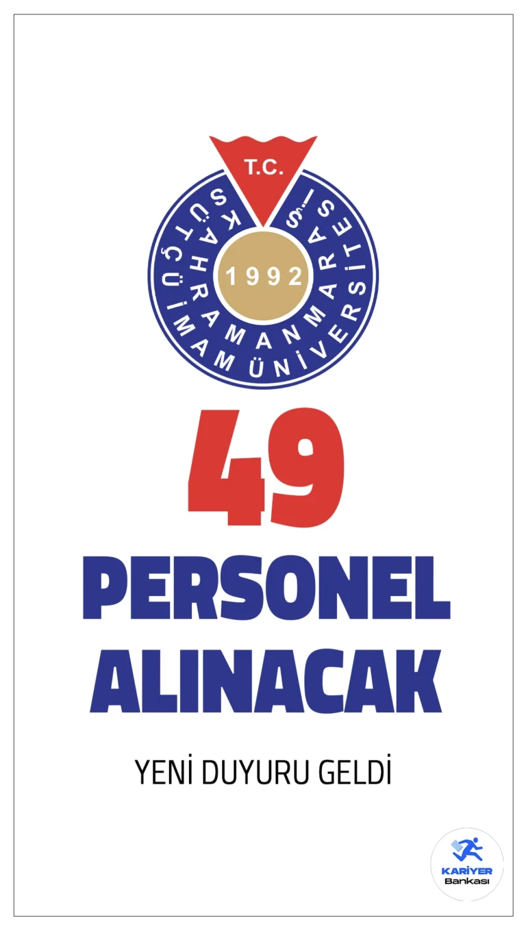 Kahramanmaraş Sütçü İmam Üniversitesi (KSÜ) 49 Sözleşmeli Personel Alımı Yapacak.Kahramanmaraş Sütçü İmam Üniversitesi, 657 sayılı Devlet Memurları Kanunu’nun 4/B maddesi kapsamında istihdam edilmek üzere, KPSS puan sıralaması esas alınarak toplam 49 sözleşmeli personel alımı gerçekleştireceğini duyurdu. Yazılı ve sözlü sınav yapılmaksızın, sadece KPSS puanına göre yapılacak yerleştirme ile farklı unvanlarda personel alımı yapılacak.