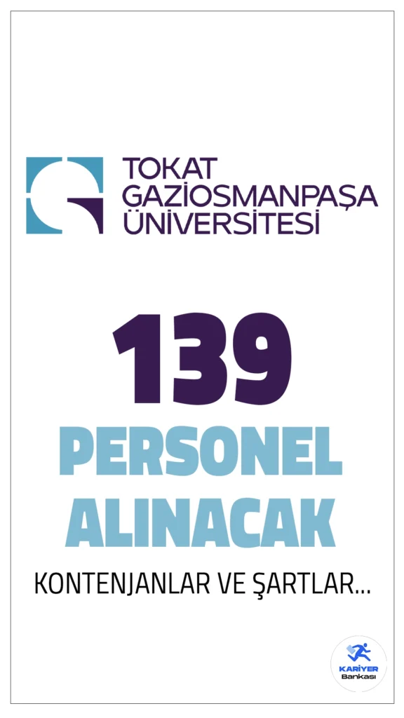 Tokat Gaziosmanpaşa Üniversitesi (TOGÜ) 139 Personel Alımı Duyurusu Yayımlandı.Cumhurbaşkanlığı Kamu ilan sayfasından yayımlanan duyuruya göre, Tokat Gaziosmanpaşa Üniversitesi, çeşitli kadrolarda 139 sözleşmeli personel alımı gerçekleştirecek. Başvuru işlemleri 19 Mart - 2 Nisan 2025 tarihleri arasında online olarak yapılacak. Detaylar haberimizde!
