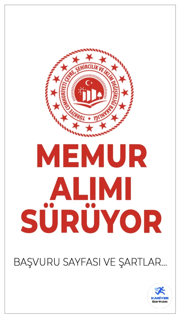 Çevre Bakanlığı 78 Memur Alımı Sürüyor!Çevre, Şehircilik ve İklim Değişikliği Bakanlığı, merkez teşkilatında görevlendirilmek üzere 78 memur alımı başvuruları devam ediyor. Başvuru işlemleri 16 Mart'a kadar sürecek. Adaylar, yazılı ve sözlü sınav olmak üzere iki aşamadan oluşan yarışma sınavına tabi tutulacak. Başvuru yapacak adayların genel ve özel şartları sağlaması gerekmektedir.İşte şartlar ve başvuru bilgileri...