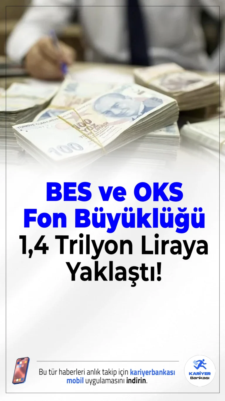 BES ve OKS Fon Büyüklüğü 1,4 Trilyon Liraya Yaklaştı!Bireysel Emeklilik Sistemi (BES) ve Otomatik Katılım Sistemi'nde (OKS) devlet katkısıyla oluşan fon tutarı, 2025 yılı ilk çeyreğinde 1 trilyon 391 milyar liraya ulaştı. Katılımcı sayısı ise 17,3 milyona yaklaştı.