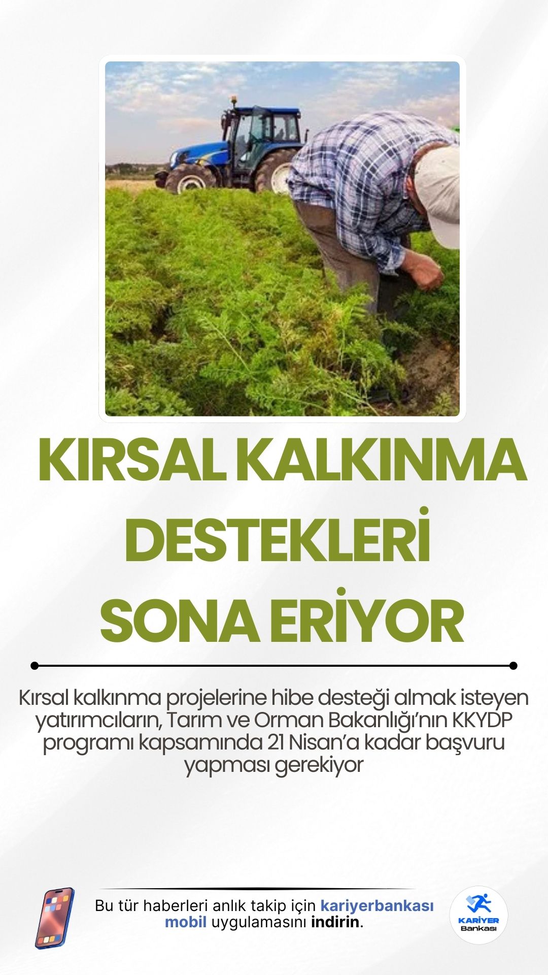 Kırsal Kalkınma Destekleri İçin Başvurular 21 Nisan’da Sona Eriyor!Kırsal kalkınma projelerine hibe desteği almak isteyen yatırımcıların, Tarım ve Orman Bakanlığı’nın KKYDP programı kapsamında 21 Nisan’a kadar başvuru yapması gerekiyor.