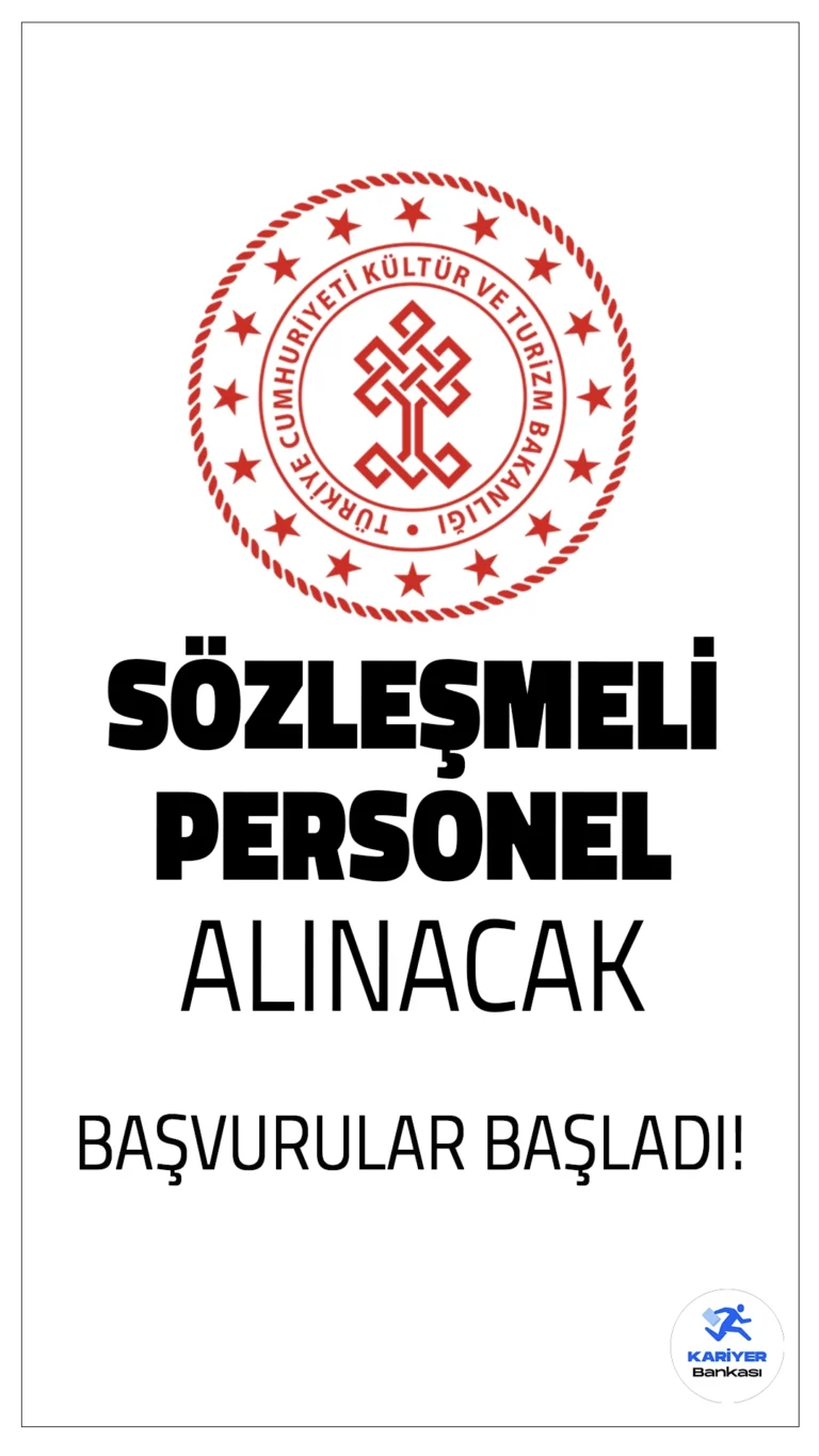 Kültür Bakanlığı 130 Personel Alımı Başvuruları Alınacak.Kültür ve Turizm Bakanlığı, merkez ve taşra teşkilatlarında görevlendirilmek üzere sözleşmeli personel alımı başvuruları başladı. Başvuru işlemleri 18 Nisan 2025 tarihine kadar alınacak. Başvuru yapacak adayların belirtilen genel ve özel şartları sağlaması gerekmektedir. İşte şartlar ve kadro dağılımı...