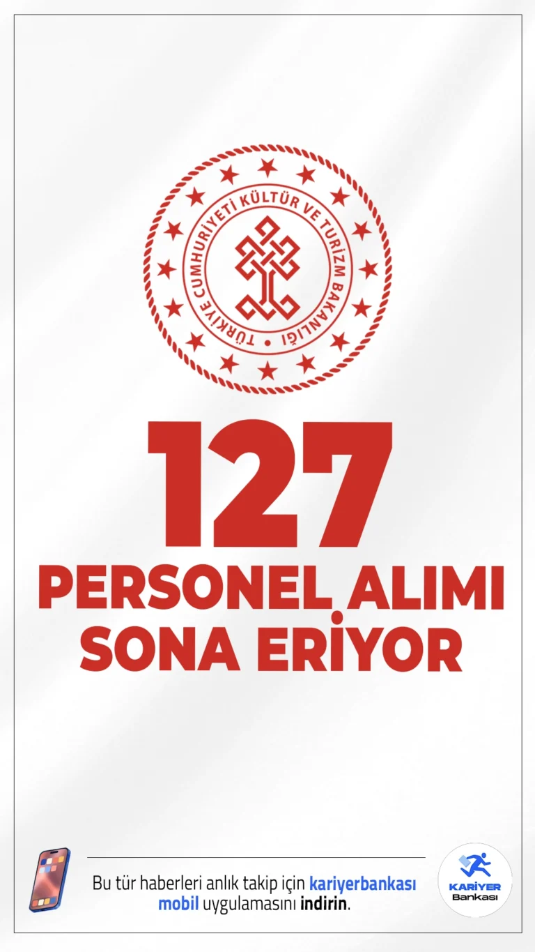 Kültür Bakanlığı 127 Personel Alımı Sona Eriyor.Kültür ve Turizm Bakanlığı sözleşmeli personel alımı başvurularında sona gelindi. İlgili alım duyurusuna göre, Kültür Bakanlığına büro personeli, koruma ve güvenlik görevlisi destek personeli ünvanlarında personel alımı yapılacak. Başvuru işlemleri bugün (25 Nisan) sona erecek. Başvuru yapacak adayların genel ve özel şartları sağlaması gerekmektedir.