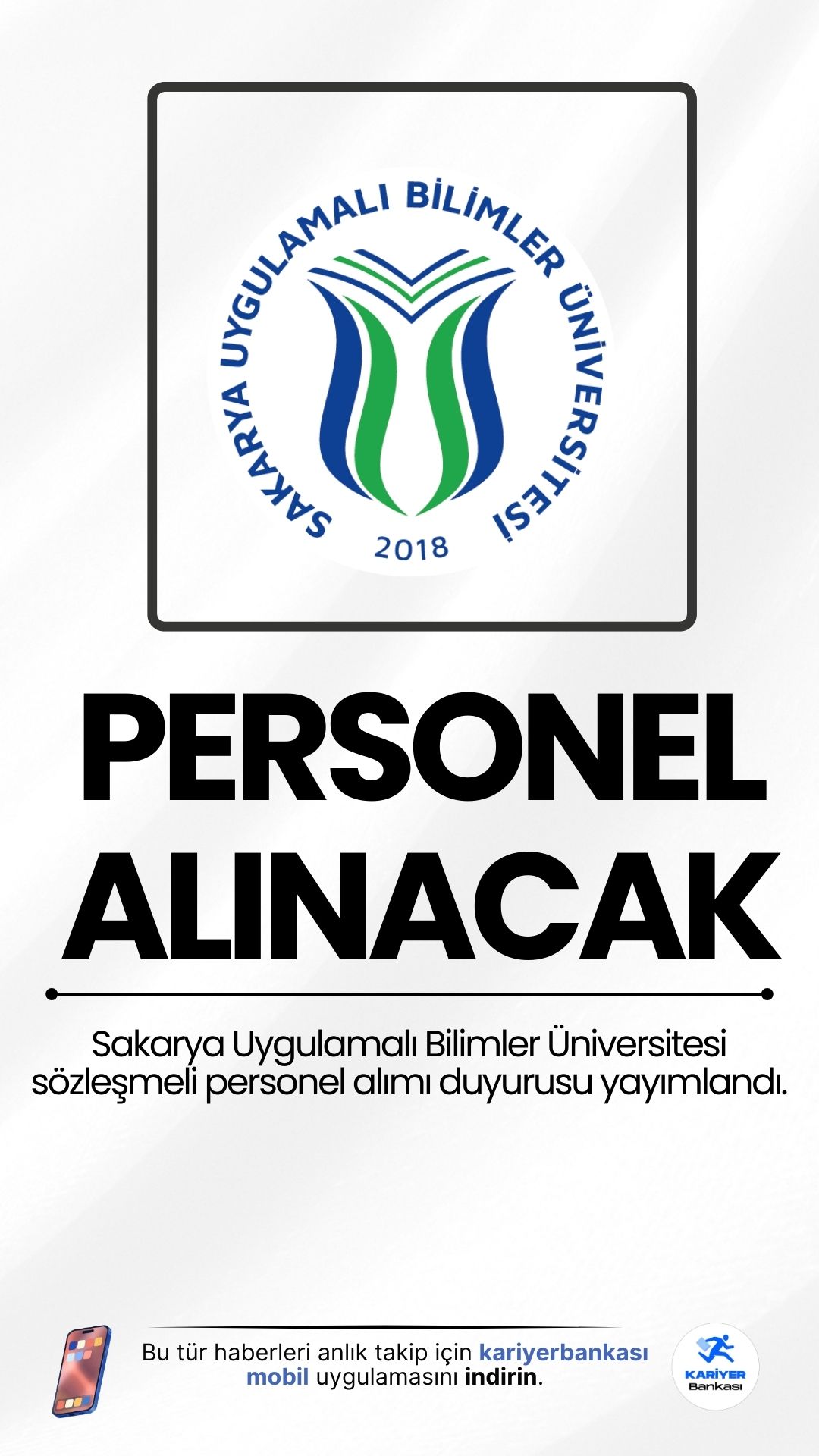 Sakarya Uygulamalı Bilimler Üniversitesi 15 Personel Alımı Yapıyor.Sakarya Uygulamalı Bilimler Üniversitesi, 657 sayılı Devlet Memurları Kanunu’nun 4/B maddesi kapsamında, 2024 KPSS (B) grubu puanı esas alınarak toplamda 15 sözleşmeli personel alımı gerçekleştirecek. Alımlar; büro personeli, psikolog, teknisyen ve destek personeli (temizlik görevlisi) pozisyonlarında yapılacak.