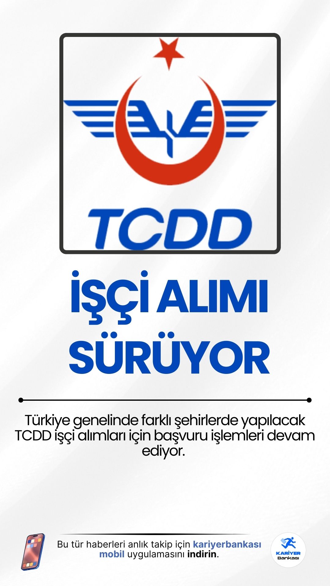 TCDD 103 İşçi Alımı Başvuruları Sürüyor.TCDD Taşımacılık A.Ş., 2025 yılı personel planlaması kapsamında 57 engelli ve 46 eski hükümlü olmak üzere toplam 103 daimi işçi alımı yapacak.Türkiye genelinde farklı şehirlerde yapılacak alımlar için başvuru işlemleri devam ediyor. Adaylar, İŞKUR üzerinden başvurularını belirtilen tarihlerde tamamlayabilecek.