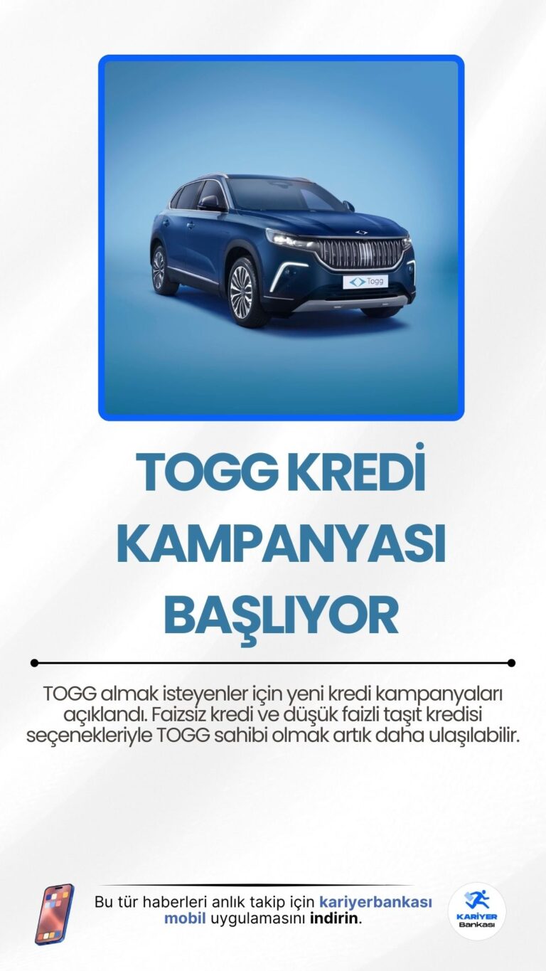 TOGG Kredi Kampanyası Başvuruları Başlıyor!TOGG almak isteyenler için yeni kredi kampanyaları açıklandı. Faizsiz kredi ve düşük faizli taşıt kredisi seçenekleriyle TOGG sahibi olmak artık daha ulaşılabilir.