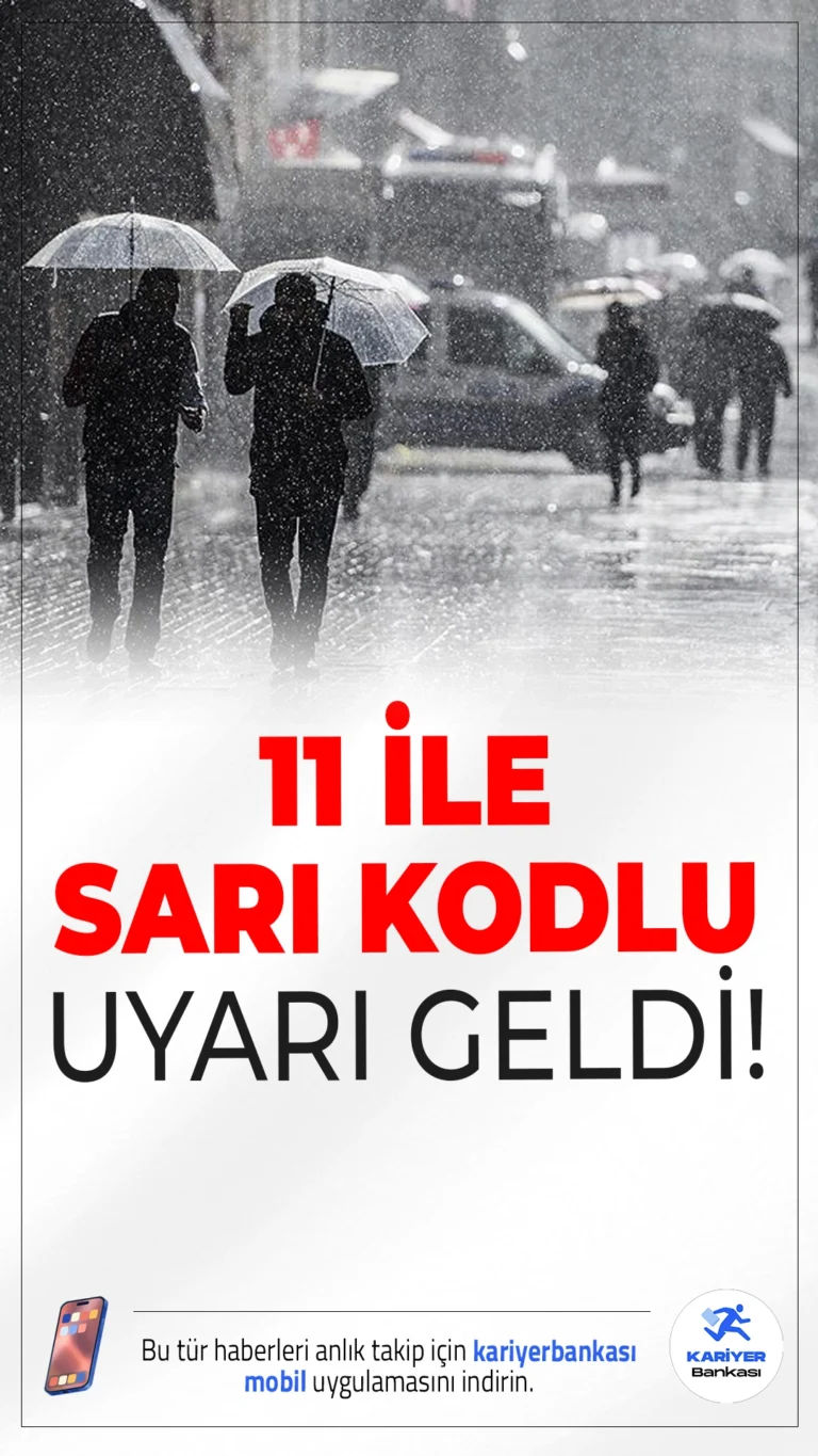 Meteoroloji'den 11 İle Sarı Kodlu Uyarı: Kuvvetli Sağanak Geliyor.Adana, Osmaniye, Kahramanmaraş ve çevre illerde kuvvetli yağış ve gök gürültüsü bekleniyor, vatandaşlar tedbirli olmalı.