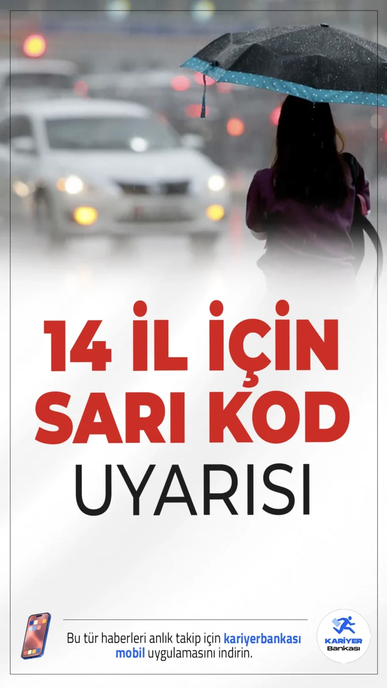 Meteoroloji'den 14 İl İçin Sarı Kodlu Sağanak Uyarısı.Kuvvetli yağışlar yolda! Meteoroloji 14 ilde sağanak ve gök gürültüsüne karşı sarı kodlu uyarı yaptı.