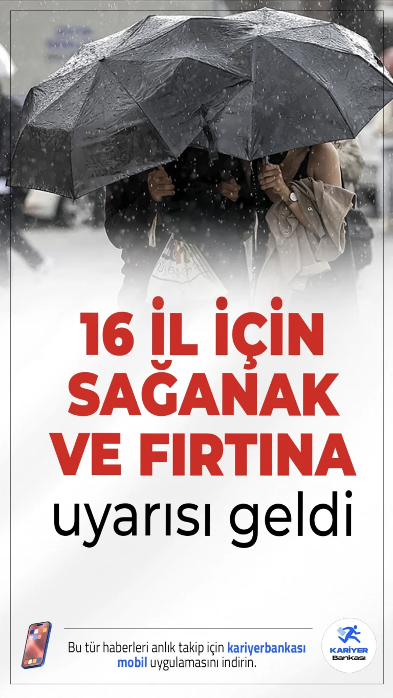 Meteoroloji’den 16 İl İçin Sağanak ve Fırtına Uyarısı.Meteoroloji Genel Müdürlüğü’nün 16 Mayıs 2025 tarihli hava durumu raporuna göre, yurdun batısı kuvvetli sağanak ve fırtınanın etkisi altına giriyor.