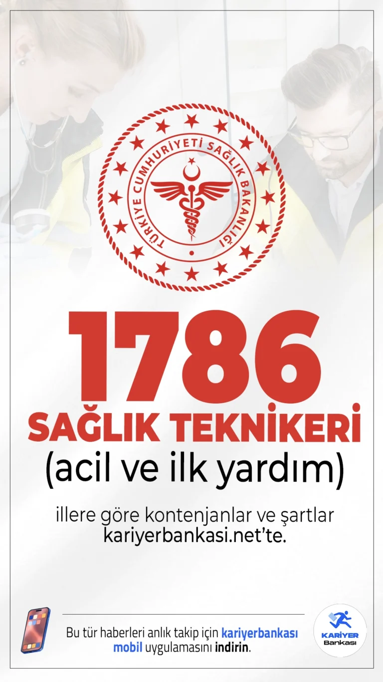 Sağlık Bakanlığı 1786 Sağlık Teknikeri(İlk ve Acil Yardım) Alacak.Sağlık Bakanlığı Türkiye geneli hastanelere 1768 sağlık teknikeri alımı yapacak. ÖSYM üzerinden yayımlanan tercih kılavuzunda, Sağlık Bakanlığına 15 bin 342 personel alımı kapsamında ön lisans mezunlarından olmak üzere ilk ve acil yardım teknikeri alımı gerçekleştirilecek.Sağlık teknikeri tercihleri 8 Mayıs'ta sona erecek.Tercih yapacak adayların başvuru şartlarını ve nitelik kodlarını dikkatle incelemesi gerekmektedir.