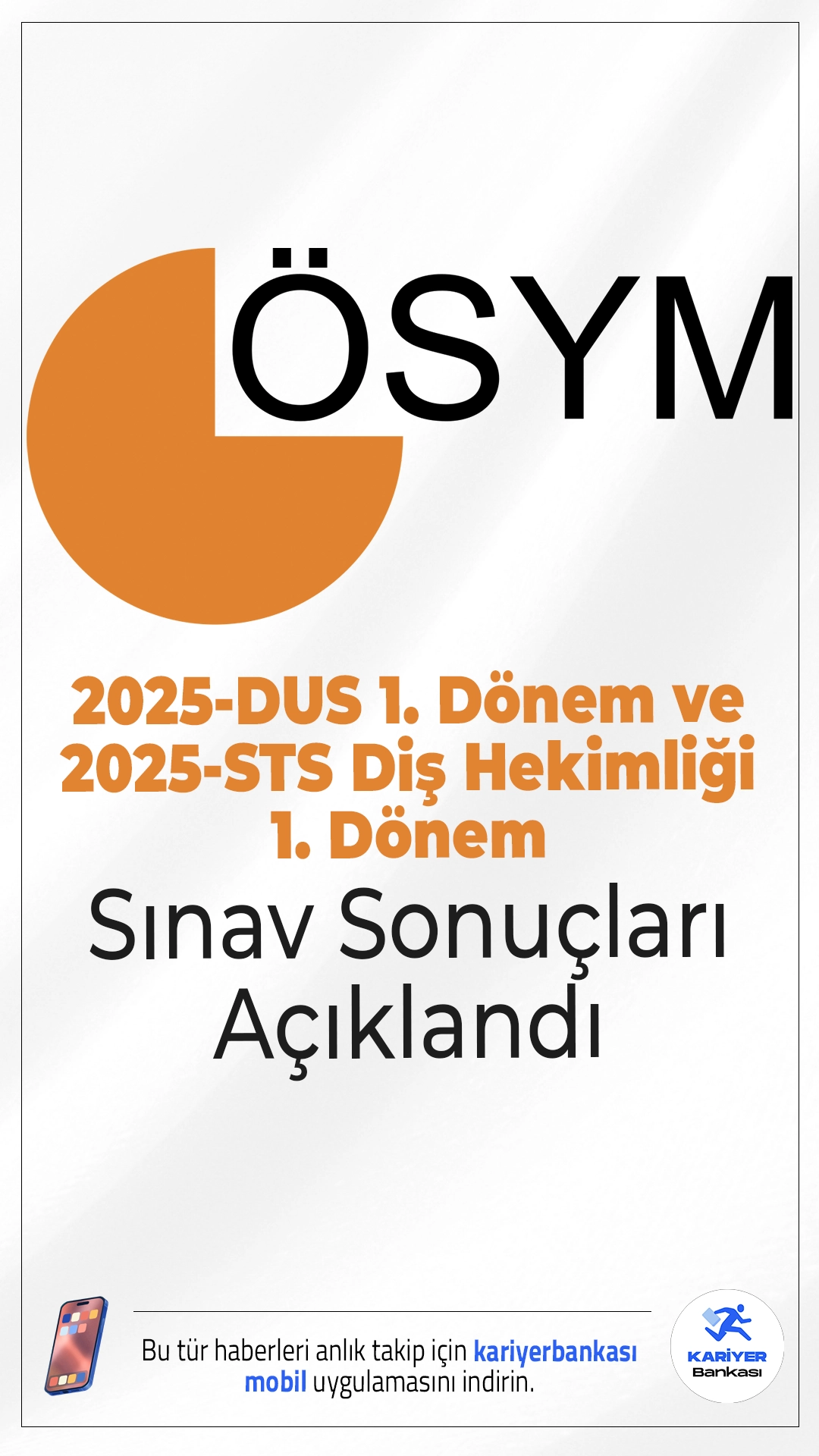 2025-DUS 1. Dönem ve 2025-STS Diş Hekimliği 1. Dönem Sınav Sonuçları Açıklandı. ÖSYM sayfasından yayımlanan duyuruda, 20 Nisan 2025 tarihinde uygulanan 2025 Diş Hekimliğinde Uzmanlık Eğitimi Giriş Sınavı (2025-DUS 1. Dönem) ile 2025 Diş Hekimliği Alanında Yurt Dışı Yükseköğretim Diploma Denkliği İçin Seviye Tespit Sınavı’nın (2025-STS Diş Hekimliği 1. Dönem) değerlendirme işlemlerinin tamamlandığı aktarıldı.