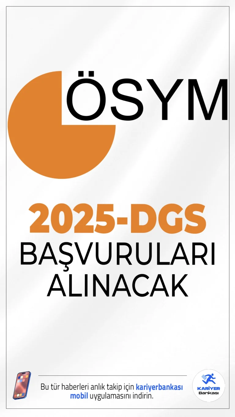 2025-DGS Başvuruları Alınacak. ÖSYM sayfasından yayımlanan duyuruya göre,  20 Temmuz 2025 tarihinde uygulanacak olan 2025 Dikey Geçiş Sınavı (2025-DGS) için başvurular 21 Mayıs- 2 Haziran 2025 tarihleri arasında gerçekleştirilecek.
