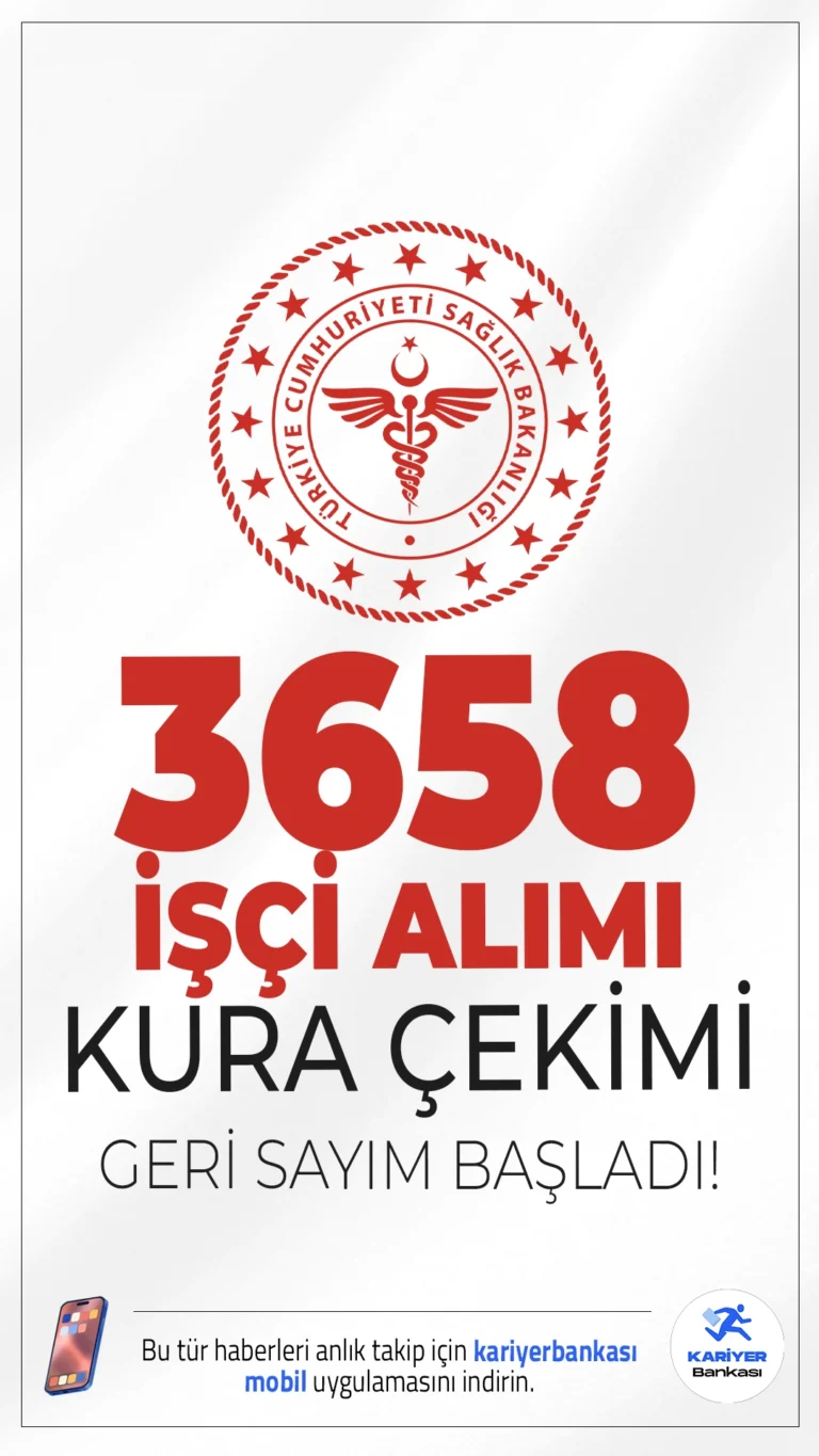 Sağlık Bakanlığı 3658 İşçi Alımı Kura Çekimi için Geri Sayım Başladı!Sağlık Bakanlığı, 2025 yılı kapsamında 3658 sürekli işçi alımı için kura çekimini 27 Mayıs'ta gerçekleştirecek. Kura çekimi, noter huzurunda ve canlı yayınla yapılacak olup, sonuçlar aynı gün açıklanacak.