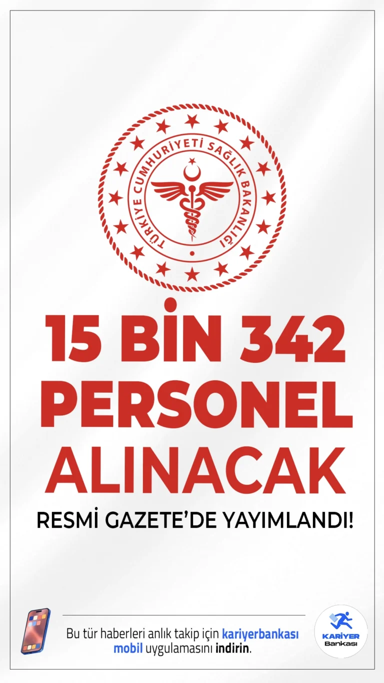Sağlık Bakanlığı 15 Bin 342 Personel Alımı Yapacak.Resmi Gazete'de yayımlanan duyuruya göre, Sağlık Bakanlığına çeşitli ünvanlarda 15.342 sözleşmeli personel alımı yapılacak. Başvurular 2 Mayıs-8 Mayıs 2025 tarihleri arasından ÖSYM üzerinden gerçekleştirilecek.