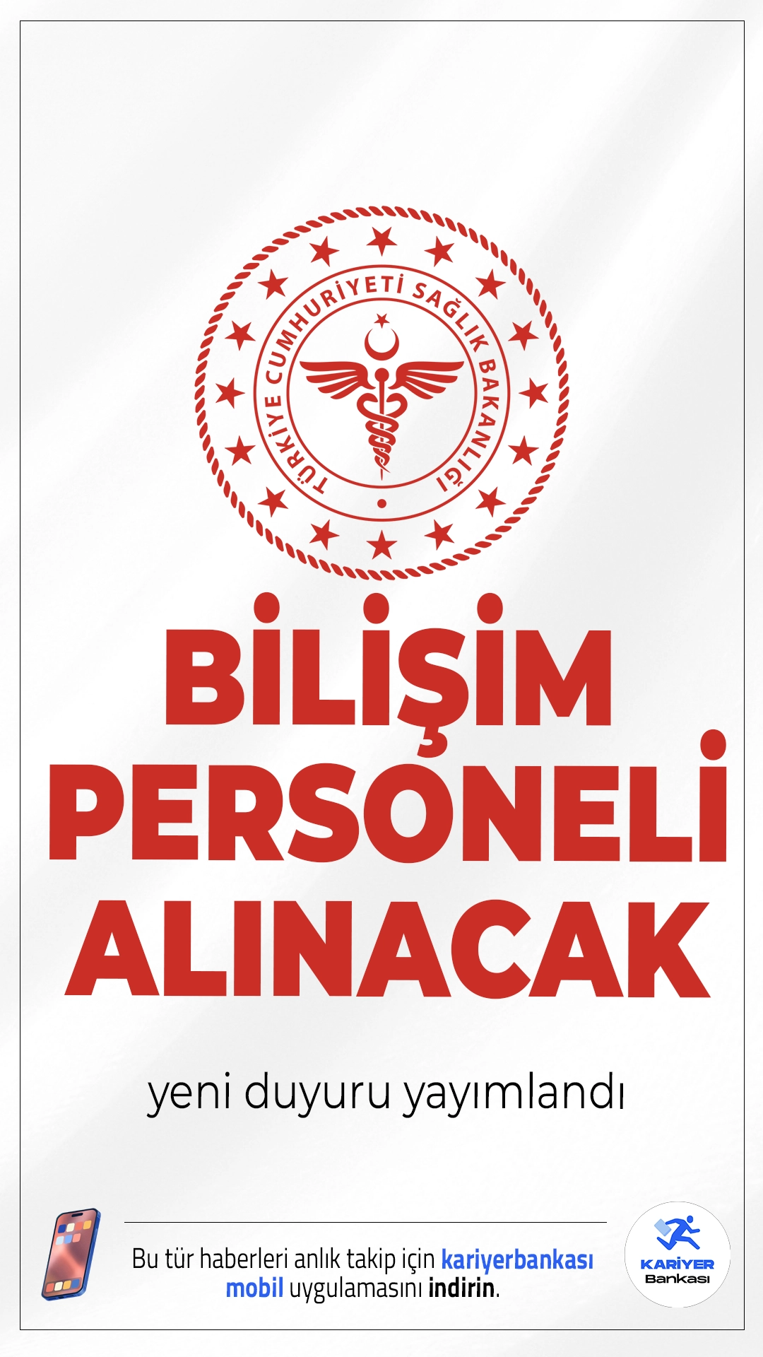 Sağlık Bakanlığı 22 Bilişim Personeli Alacak!T.C. Sağlık Bakanlığı, Sağlık Bilgi Sistemleri Genel Müdürlüğü bünyesinde istihdam edilmek üzere 22 sözleşmeli bilişim personeli alımı yapacağını duyurdu. Alımlar, 375 sayılı KHK’nin Ek 6’ncı maddesi ile ilgili yönetmelik hükümleri doğrultusunda yapılacak.