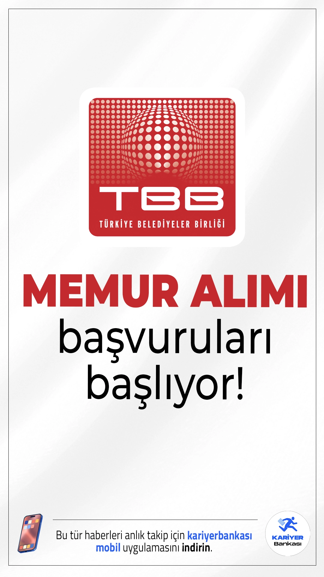 Türkiye Belediyeler Birliği, Ankara merkezli kadrolarına 4 farklı unvanda toplam 5 memur alımı gerçekleştirecek. Başvurular 20-30 Mayıs 2025 tarihleri arasında yapılabilecek. Alım, KPSS puan sıralaması ve sözlü sınav sonuçlarına göre belirlenecek.