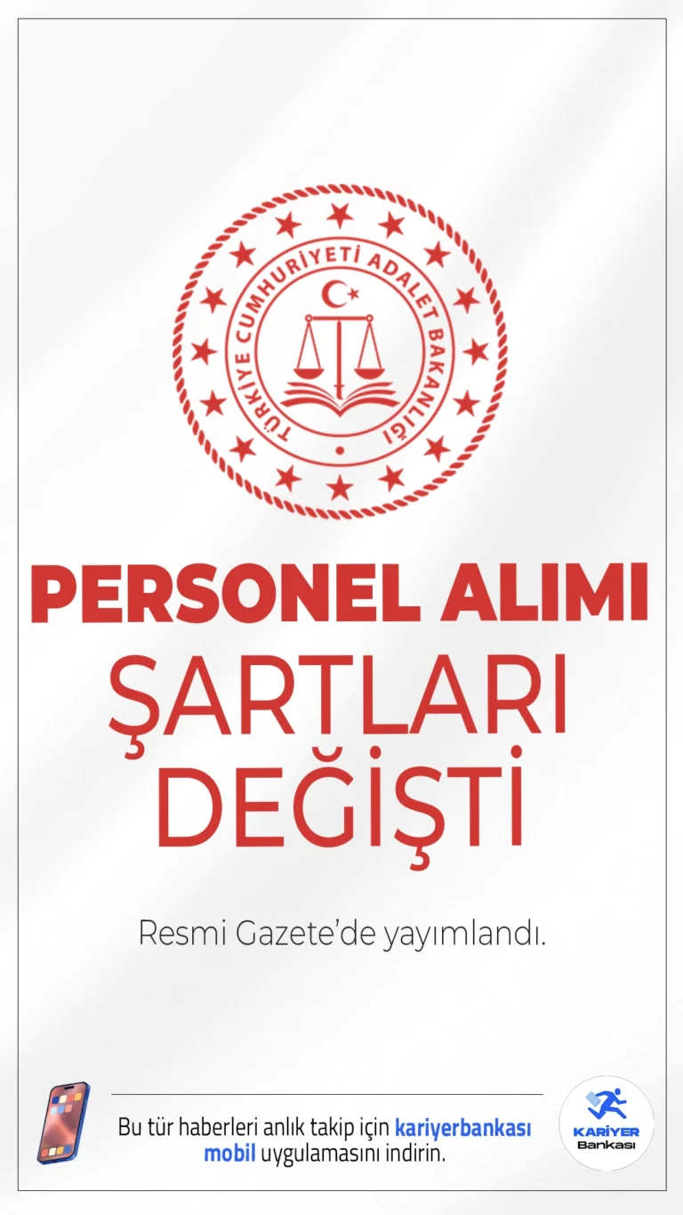 Adalet Bakanlığı Personel Alımı Şartlarındaki Değişiklik Resmi Gazete'de Yayımlandı.Adalet Bakanlığı, 30 Mayıs 2025’te yaptığı yönetmelik değişikliğiyle zabıt katibi ve cezaevi katibi atama şartlarını sadeleştirdi, başvuru kriterlerini genişletti.