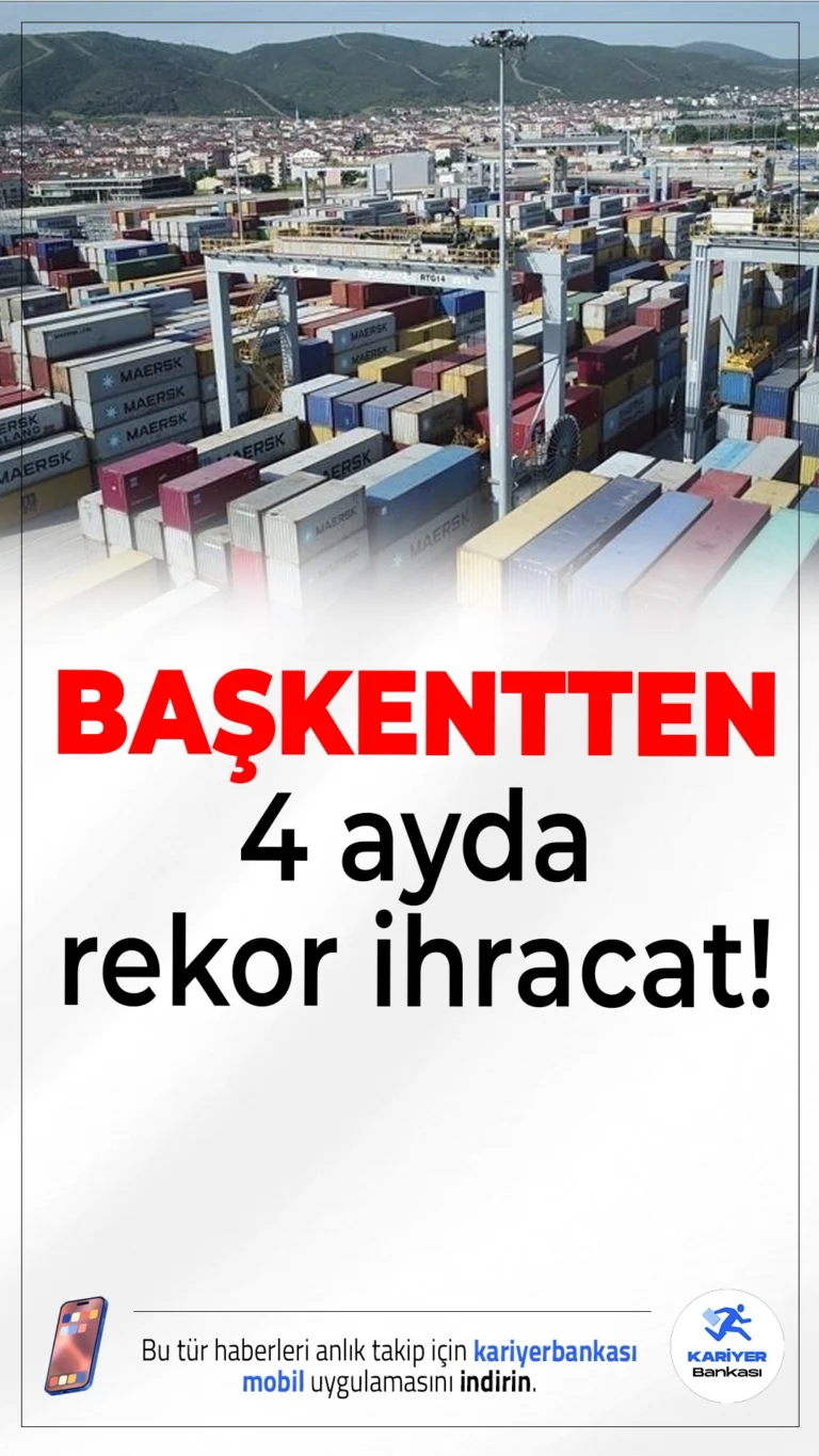 Başkentten 4 Ayda Rekor İhracat: 4,6 Milyar Dolar.Ankara'nın 2025'in ilk dört ayında gerçekleştirdiği ihracat, geçen yılın aynı dönemine göre %19,4 artarak 4,6 milyar dolara ulaştı.