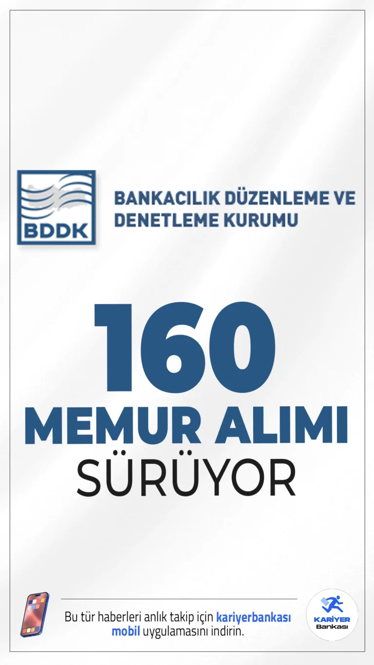 BDDK 160 Memur Alımı Başvuruları Sürüyor.Bankacılık Düzenleme ve Denetleme Kurumu (BDDK), İstanbul’da görev yapacak çok sayıda meslek personeli alımı için başvuru işlemleri devam ediyor. Bu kapsamda; Bankalar Yeminli Murakıp Yardımcısı, Bankacılık Uzman Yardımcısı (Bankacılık, Bilişim, Hukuk alanlarında) ve BDDK Uzman Yardımcısı ünvanlarında alım yapılacak.Başvuru yapacak adayların belirtilen şartları sağlaması gerekmektedir.