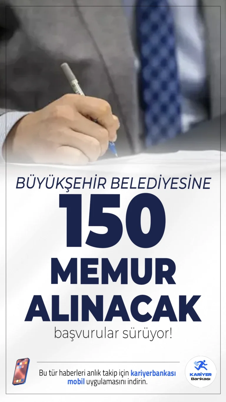 Hatay Büyükşehir Belediyesi 150 Memur Alımı Sürüyor.İlgili alım duyurusunda, Hatay Büyükşehir Belediyesine Lise, Ön Lisans ve Lisans mezunu adaylar arasından memur alınacağı aktarılırken, başvuruların 30 Mayıs'a kadar alınacağı kaydedildi.İşte kontenjan dağılımı ve şartlar...