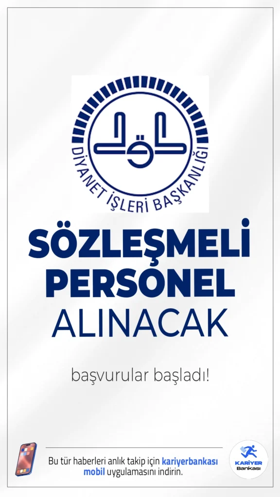 Diyanet İşleri Başkanlığı Sözleşmeli Personel Alımı Başvuruları Alınacak.Diyanet İşleri Başkanlığı, merkez teşkilatında görev yapmak üzere öğretmen ve çocuk gelişimcisi ünvanlarında sözleşmeli personel alımı yapacak.Alımlar Kamu Personel Seçme Sınavı (KPSS) puan sırasına göre gerçekleştirilecek olup, adaylar sözlü sınavla belirlenecek.Başvurular bugün (23 Mayıs) itibarıyla alınmaya başlandı.