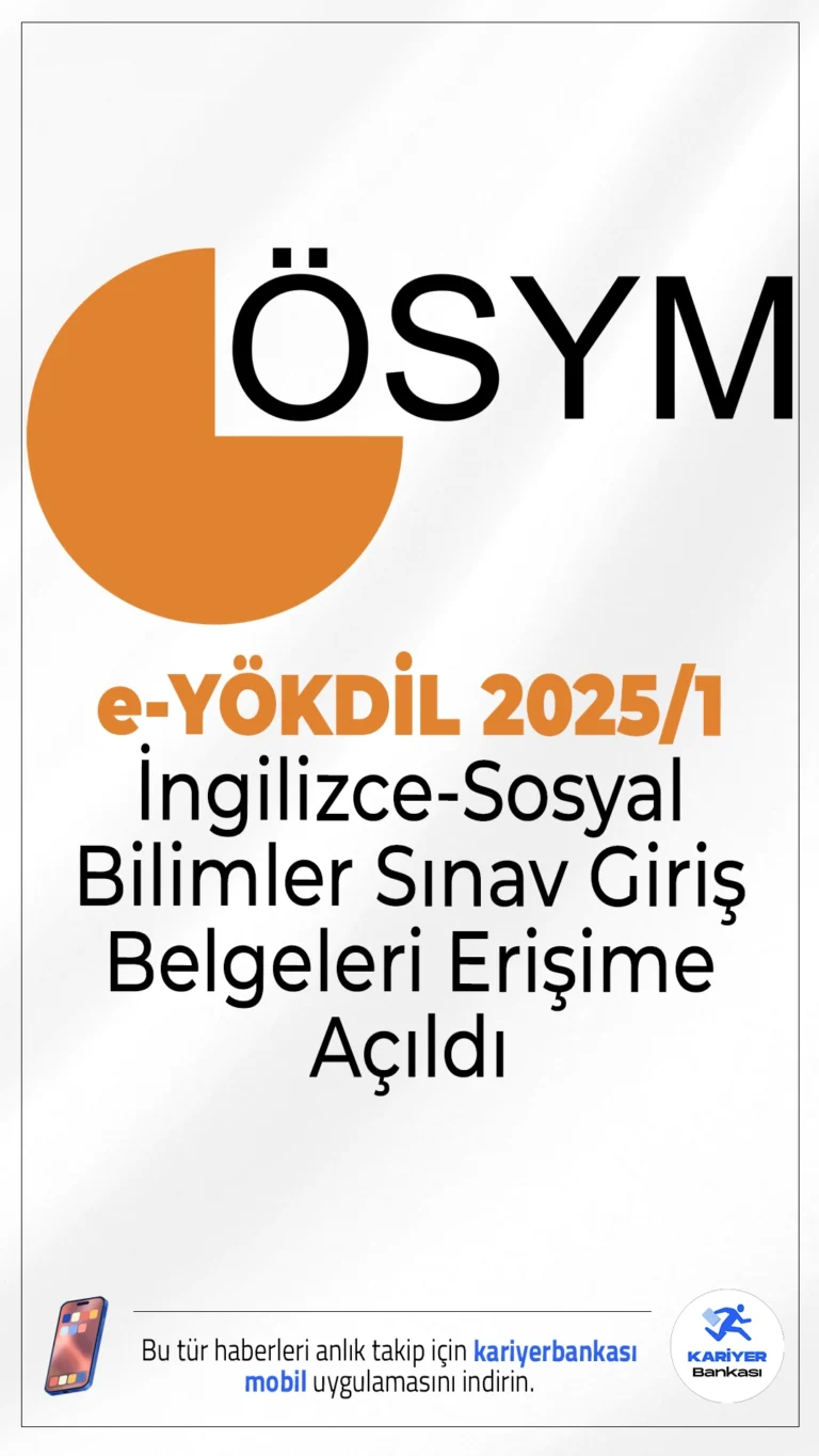 e-YÖKDİL 2025/1 (İngilizce-Sosyal Bilimler) Sınava Giriş Belgeleri Erişime Açıldı. ÖSYM sayfasından yayımlanan duyuruda, 24 Mayıs 2025 tarihinde uygulanacak Elektronik Yükseköğretim Kurumları Yabancı Dil Sınavı’na (e-YÖKDİL 2025/1 İngilizce-Sosyal Bilimler) başvuran adayların, sınava girecekleri bina/salonlara atanma işlemlerinin tamamlandığı aktarıldı.