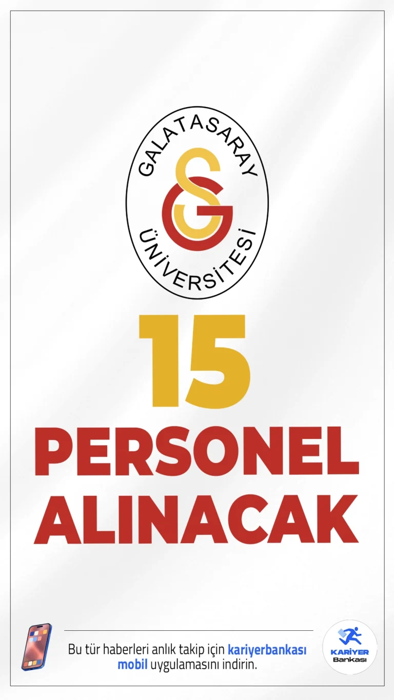 Galatasaray Üniversitesi 15 Personel Alımı Yapacak.Galatasaray Üniversitesi, 657 sayılı Devlet Memurları Kanunu'nun 4/B maddesi kapsamında, 2024 KPSS (B) grubu puanı esas alınarak 15 sözleşmeli personel alımı yapacağını duyurdu. Alımlar, yazılı ve sözlü sınav yapılmaksızın puan sıralamasına göre gerçekleştirilecek.