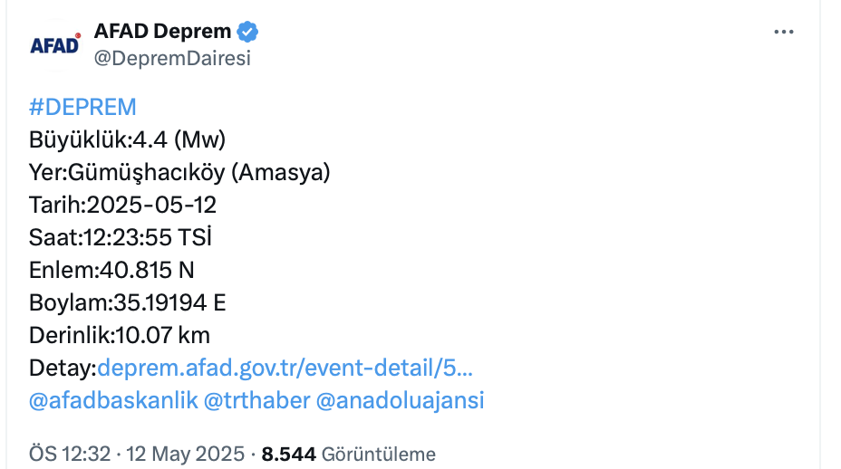 amasya deprem