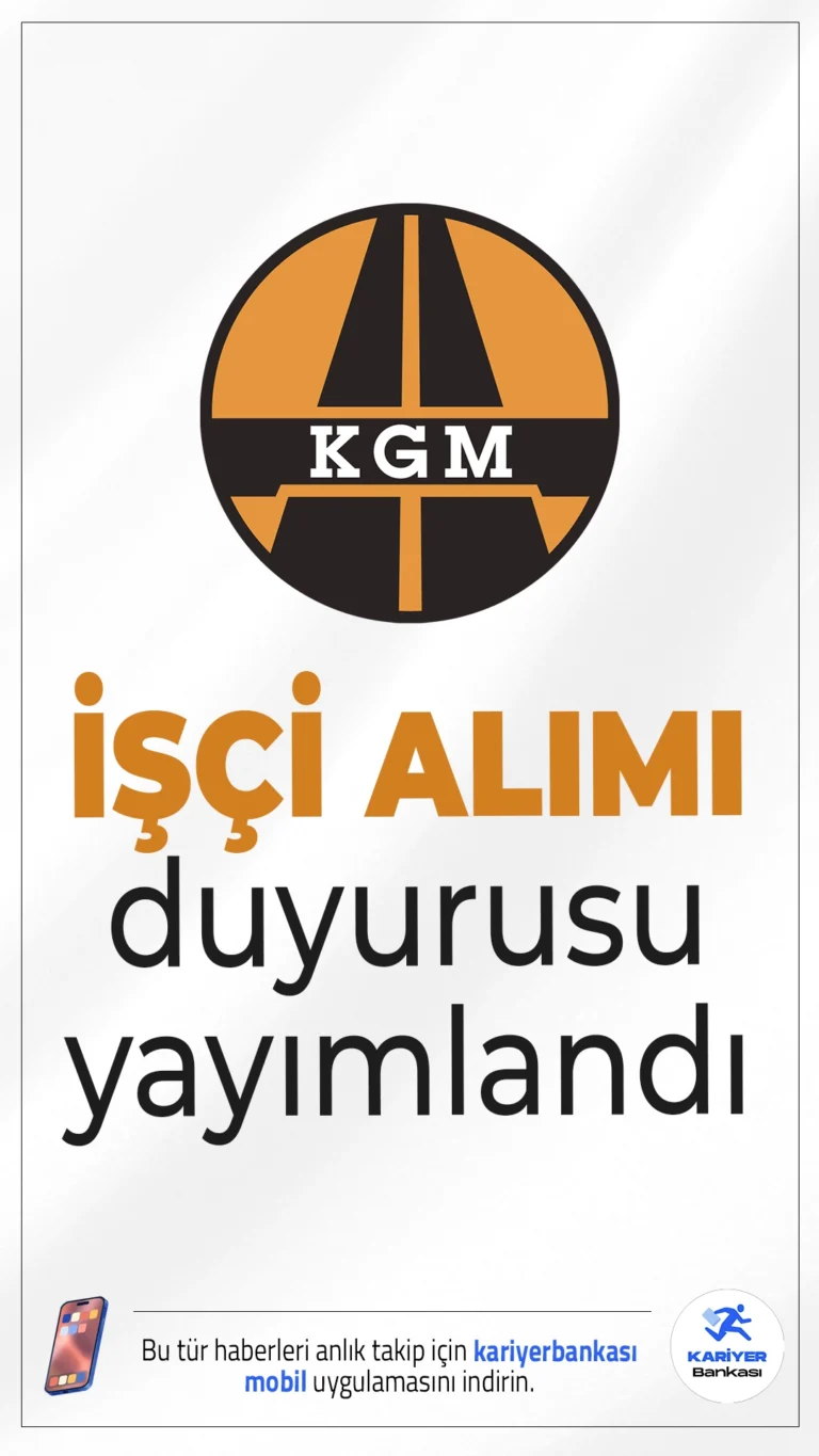 KGM İşçi Alımı Duyurusu Yayımlandı.Karayolları Genel Müdürlüğü, 2025 yılı işçi alımı ilanlarını duyurdu. Bursa, Balıkesir, Muğla, Uşak ve Denizli illerinde faaliyet gösteren işyerlerinde eski hükümlü ve engelli statüsünde sürekli işçi alımı yapılacak.