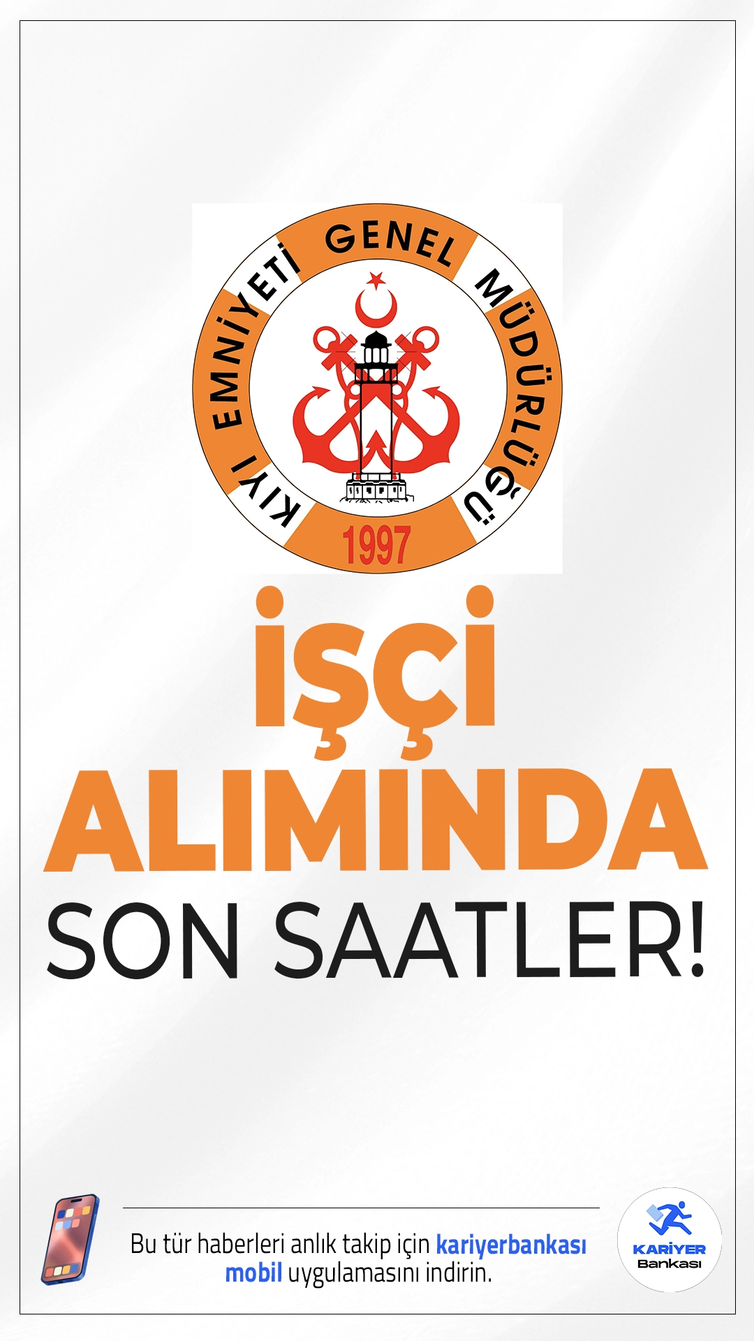 Kıyı Emniyeti Genel Müdürlüğü 21 İşçi Alımı Başvurunlarında Son Saatler.Kıyı Emniyeti Genel Müdürlüğü farklı pozisyonlarda daimi işçi alımı başvuruları bugün sona eriyor. Başvurular, Türkiye İş Kurumu (İŞKUR) üzerinden yapılacak olup, adaylar ilanlara İŞKUR’un resmî internet sitesinden ulaşabilirler.Başvuru yapacak adayların genel şartların yanı sıra, özel şartları da taşıması gerekmektedir.İşte şartlar ve diğer detaylar...