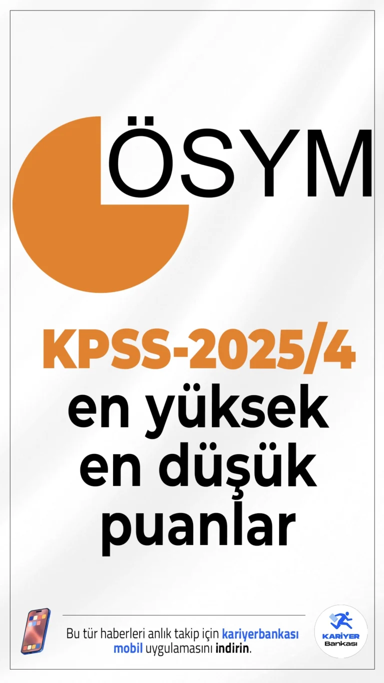 KPSS 2025/4 En Yüksek En Düşük Puanlar Belli Oldu.ÖSYM tarafından KPSS 2025/4 tercih sonuçlarının açıklanmasıyla en yüksek ve en düşük puanlar da belli oldu.