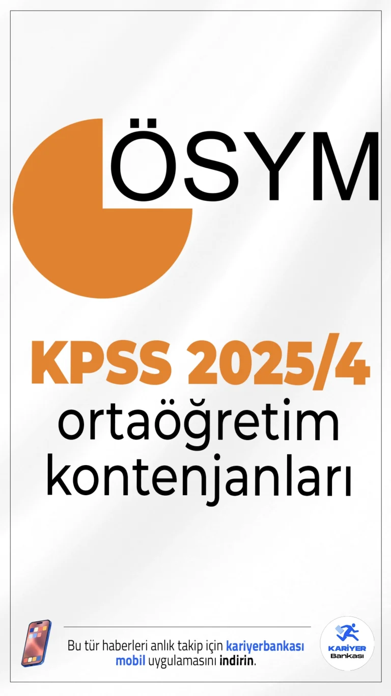 KPSS 2025/4 Ortaöğretim Kontenjanları.ÖSYM sayfasından yayımlanan KPSS 2025/4 kılavuzuna göre ortaöğretim mezunu adaylar, Destek Personeli (Şoför), Hemşire, Sağlık Teknisyeni (Anestezi), Sağlık Teknisyeni (Çevre Sağlığı), Sağlık Teknisyeni (İlk ve Acil Yardım), Sağlık Teknisyeni (Laboratuvar), Sağlık Teknisyeni (Röntgen), Sağlık Teknisyeni (Tıbbi Sekreter), Teknisyen pozisyonu için  tercihlerini 2 Mayıs - 8 Mayıs 2025 tarihleri arasında gerçekleştirecek. Tercih işlemleri ÖSYM’nin http://ais.osym.gov.tr/ adresi üzerinden yapılacak.