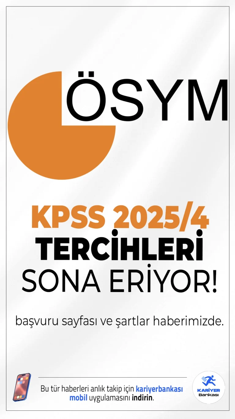 KPSS 2025/4 Tercihleri Sona Eriyor!ÖSYM sayfasından yayımlanan KPSS 2025/4 tercih kılavuzu ile Sağlık Bakanlığına ortaöğretim, ön lisans ve lisans mezunlarından olmak üzere toplamda 15.342 sözleşmeli personel alımı yapılacak. Tercihler bugün saat 23.59'da sona erecek. Adayların belirtilen başvuru genel ve özel şartlarının yanı sıra, nitelik kodlarınıda sağlaması gerekmektedir. Kontenjan dağılımına sayfanın en alt kısmındaki linklerden erişebilirsin.