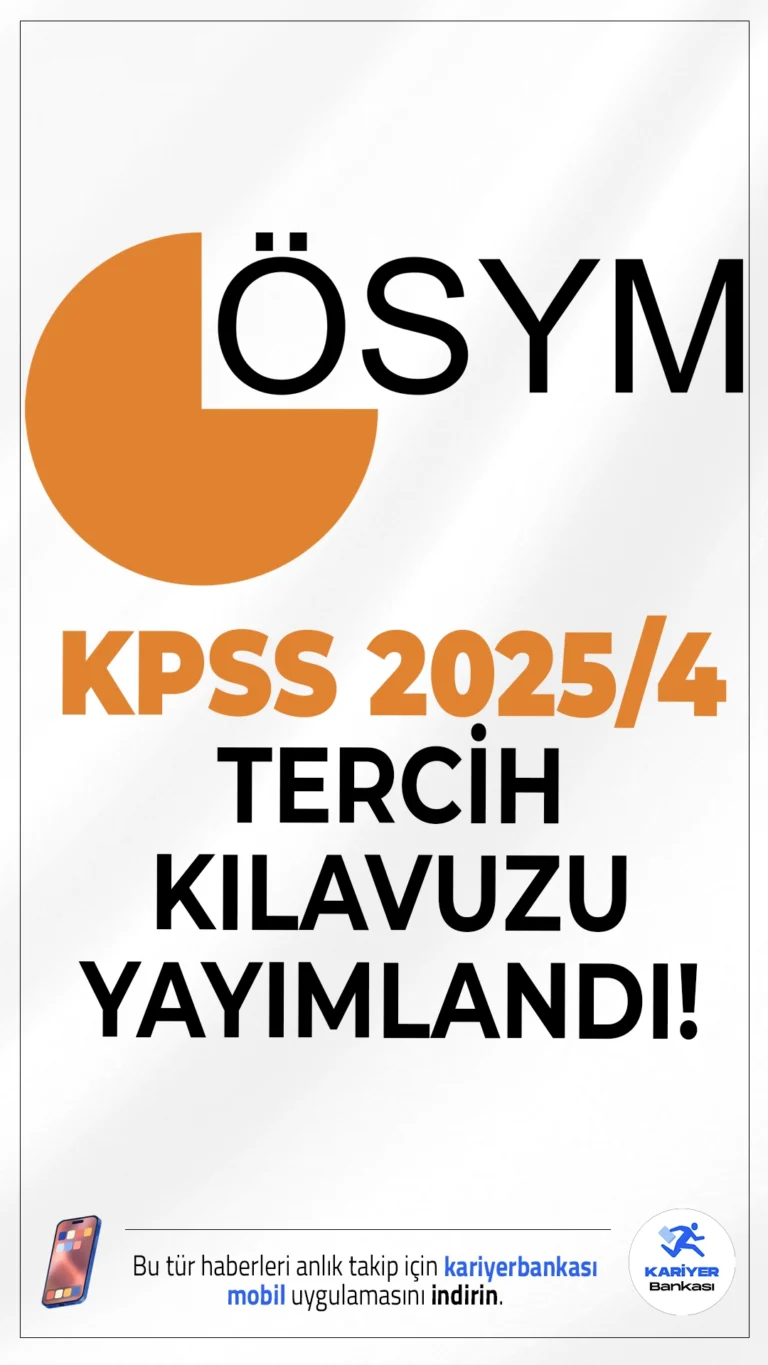 KPSS 2025/4 Tercih Kılavuzu Yayımlandı.ÖSYM sayfasından yayımlanan duyuruda, Sağlık Bakanlığına 15 bin 342 sözleşmeli personel alımı yapılacağı aktarıldı. ÖSYM resmi sayfasından yayımlanan KPSS 2025/4 merkezi atama tercih kılavuzuna göre, ortaöğretim, ön lisans ve lisans mezunu adayların tercihleri alınacak.  Tercih işlemleri 8 Mayıs 2025 tarihine kadar ÖSYM’nin ais.osym.gov.tr adresinden gerçekleştirilecek.