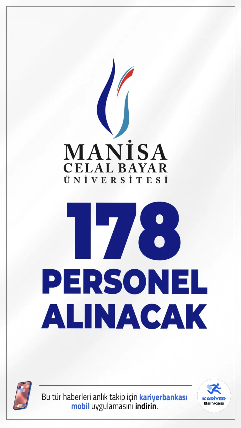 Manisa Celal Bayar Üniversitesi (MCBÜ) 178 Personel Alımı Yapacak!Manisa Celal Bayar Üniversitesi, 657 sayılı Devlet Memurları Kanunu’nun 4/B maddesi kapsamında sözleşmeli personel alımı gerçekleştirecek. Alımlar, özel bütçeden karşılanacak ve 2024 KPSS (B) grubu puan sıralaması esas alınarak yapılacak.