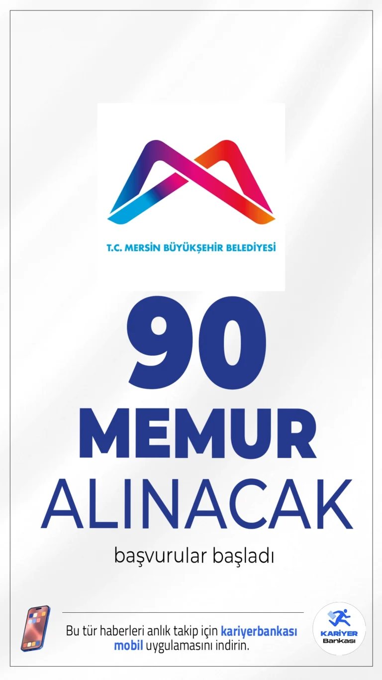 Mersin Büyükşehir Belediyesi 90 Memur Alımı Başvuruları Alınacak.Mersin Büyükşehir Belediyesi, 657 sayılı Devlet Memurları Kanunu kapsamında istihdam edilmek üzere 90 memur alımı yapacak. Başvurular bugün (20 Mayıs) itibarıyla başladı. Başvuru yapacak adayların belirtilen şartları sağlaması gerekmektedir.