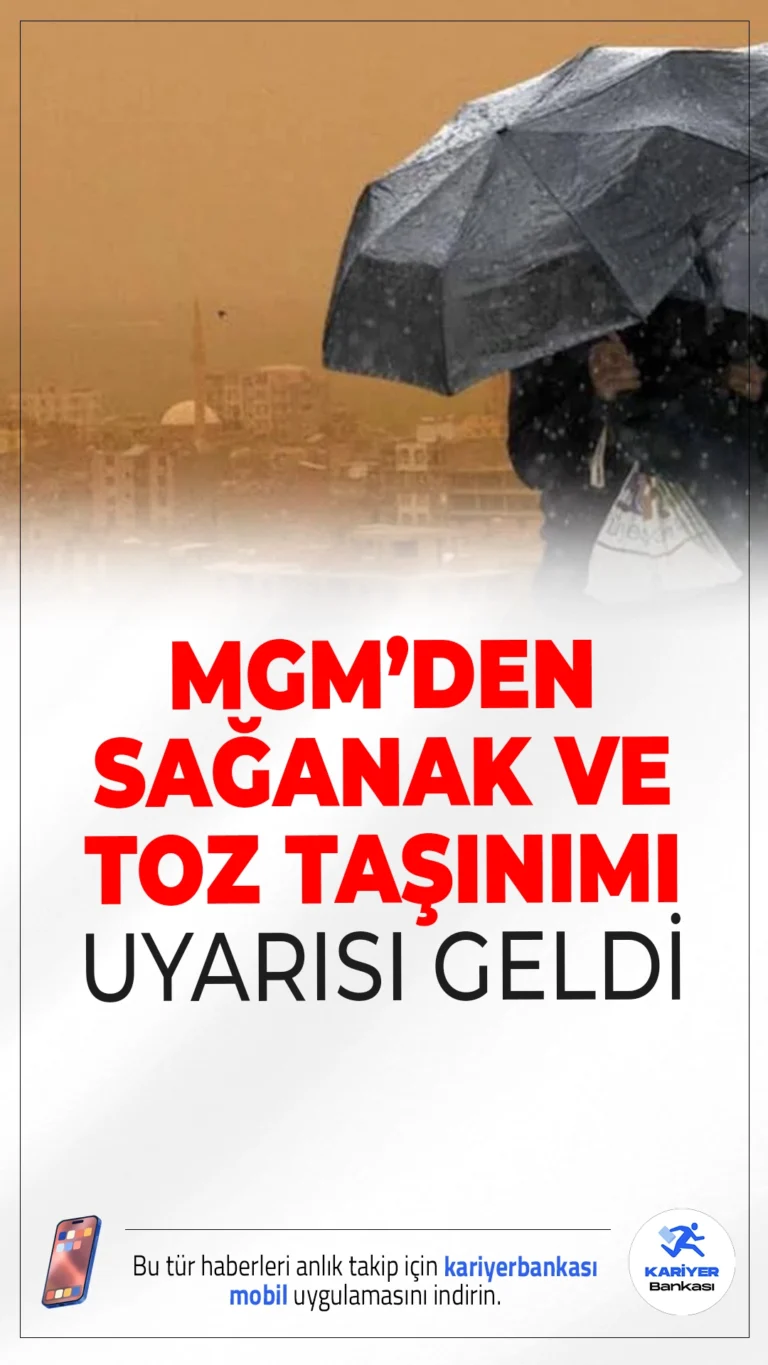 Yurt Genelinde Sağanak ve Toz Taşınımı Etkili Olacak.Bugün yurdun büyük bölümünde sağanak yağışlar ve toz taşınımı bekleniyor. Özellikle Karadeniz ve İç Anadolu’da kuvvetli yağışlara karşı dikkatli olunmalı.