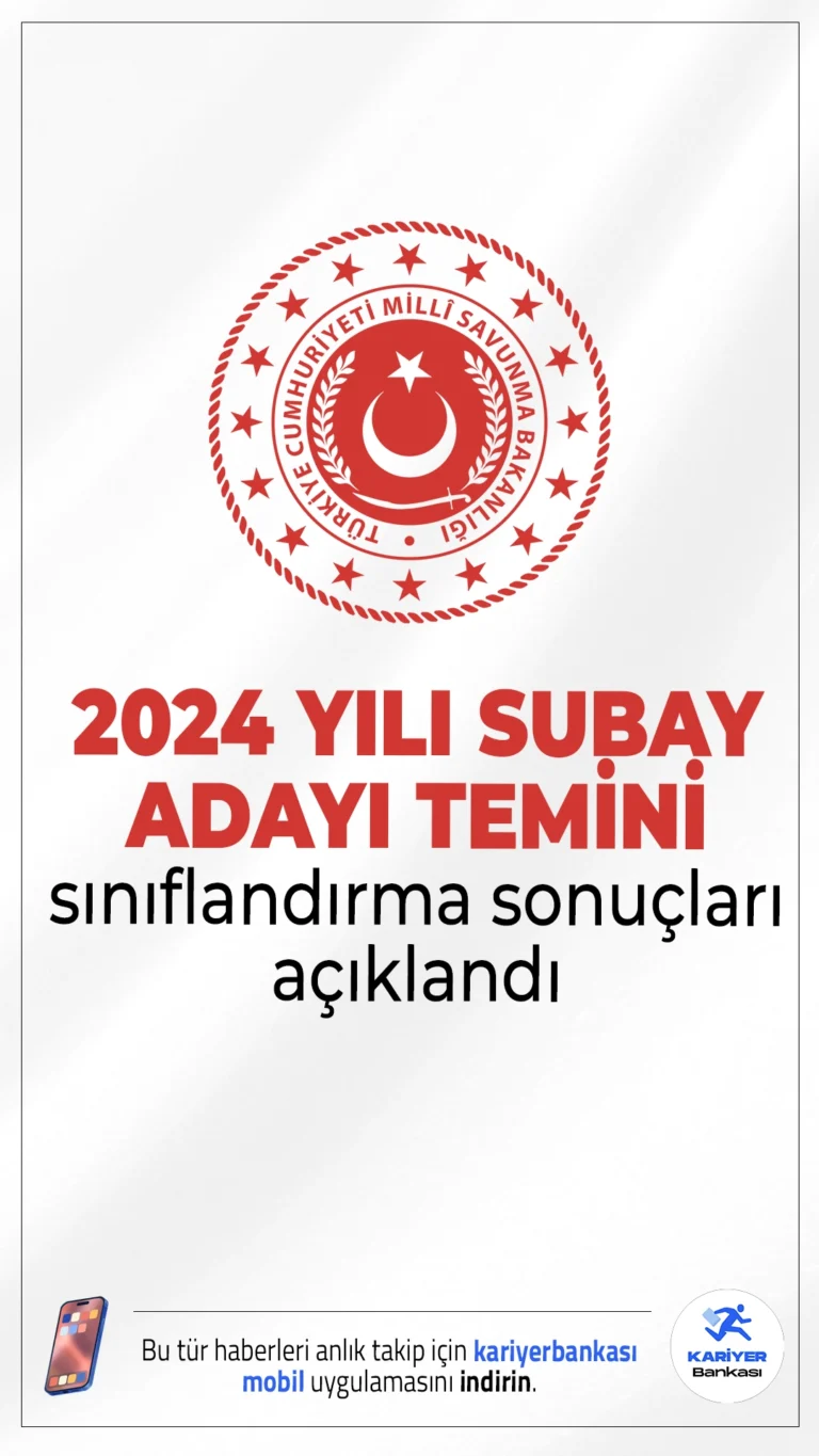 TSK 2024 Yılı Subay Adayı Temini Sınıflandırma Sonuçları Açıklandı.2024 yılı muvazzaf subay temin süreci kapsamında asil listede yer alan adayların kayıt işlemleri 26-30 Mayıs 2025 tarihleri arasında gerçekleştirilecek.