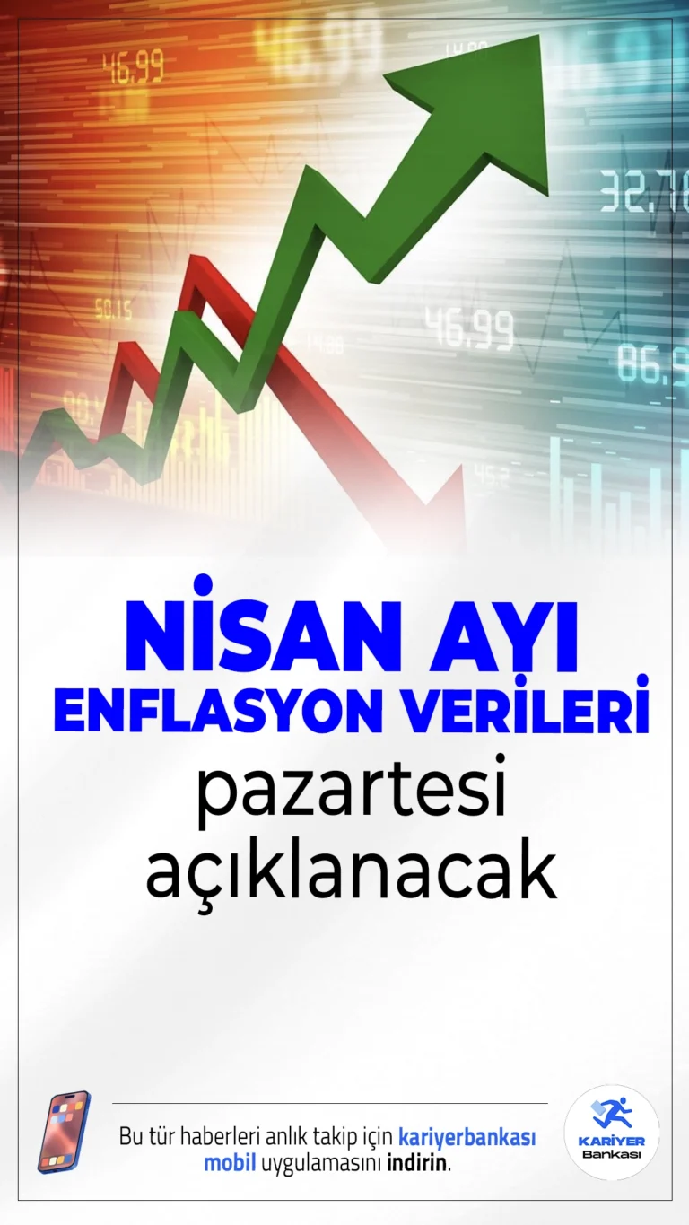 Nisan Ayı Enflasyon Verileri Pazartesi Günü Açıklanacak.Nisan ayına ait enflasyon verileri 6 Mayıs Pazartesi günü TÜİK tarafından kamuoyuna duyurulacak.