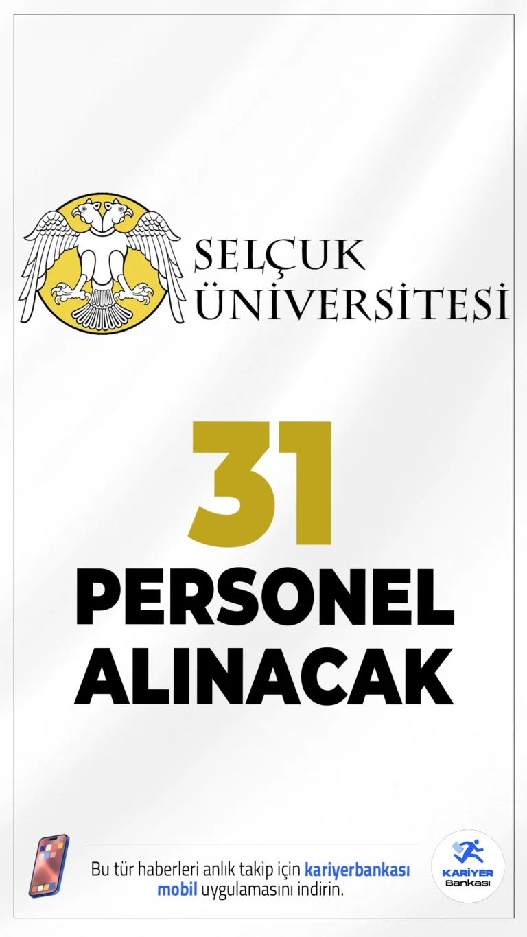 Selçuk Üniversitesi 31 Personel Alımı Yapacak.Selçuk Üniversitesi Rektörlüğü, 657 sayılı Devlet Memurları Kanunu’nun 4/B maddesi kapsamında çeşitli kadrolarda 31 sözleşmeli personel alımı gerçekleştireceğini duyurdu.Alımlar, 2024 KPSS puan sıralamasına göre yapılacak ve adaylar yalnızca bir pozisyon için başvuru yapabilecek.